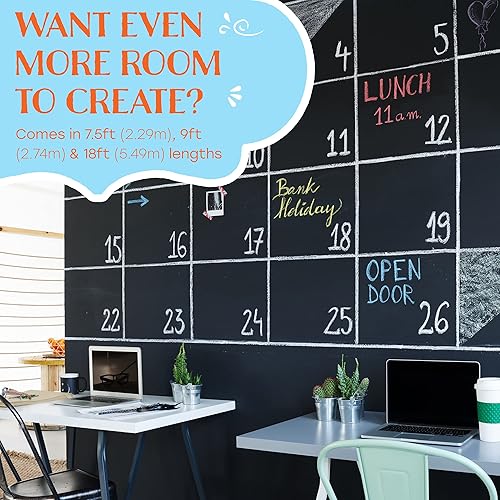 Miniatura 8 de MMFB Arts & Crafts Pizarra blanca para pared, papel de pared de 9 pies, con marcadores de borrado en seco, papel tapiz grande para aula, oficina y