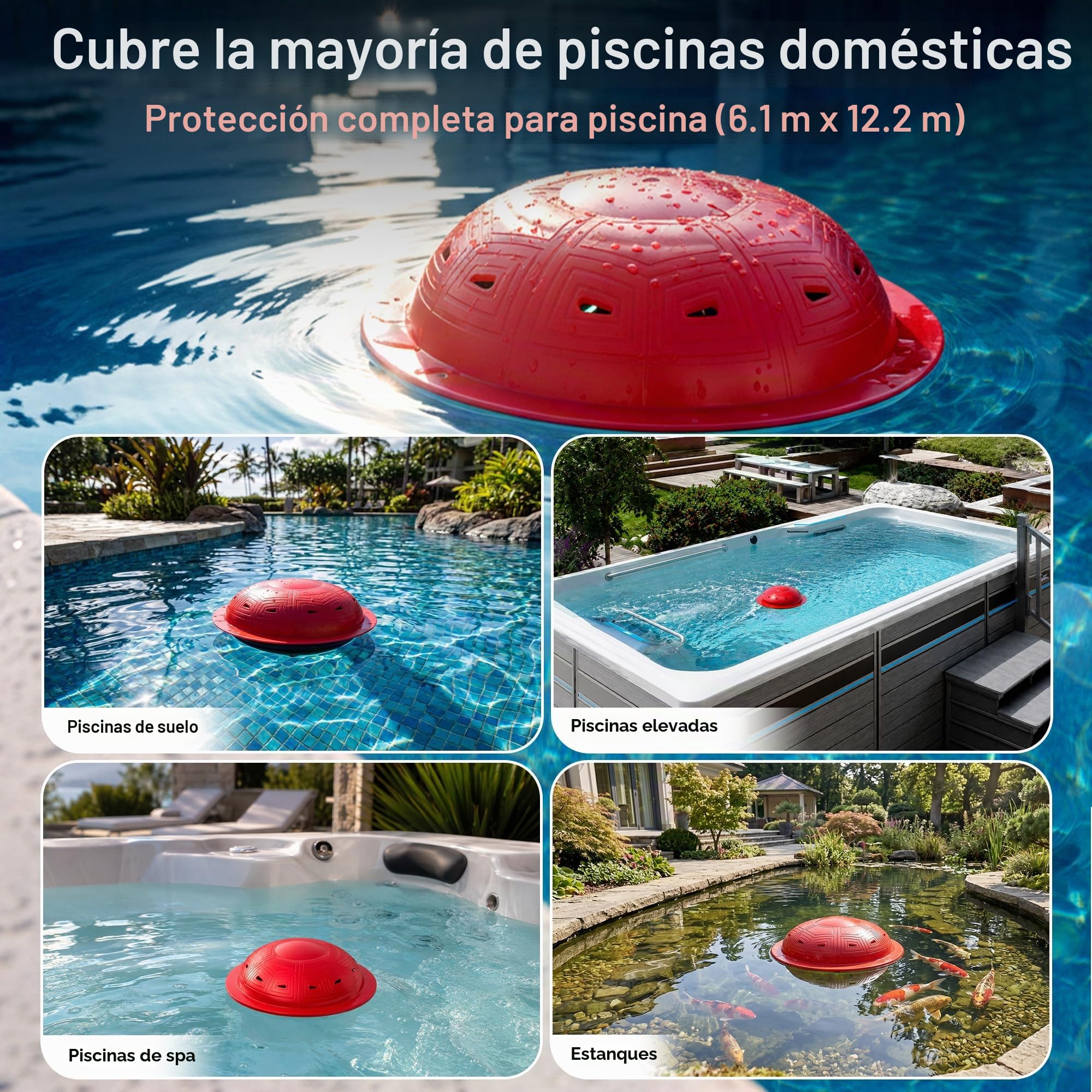 Alarma de piscina, alarma de seguridad flotante para piscinas enterradas y sobre el suelo, detección de agua de sensibilidad ajustable, alerta de 85 dB+, protección para niños y mascotas (rojo)