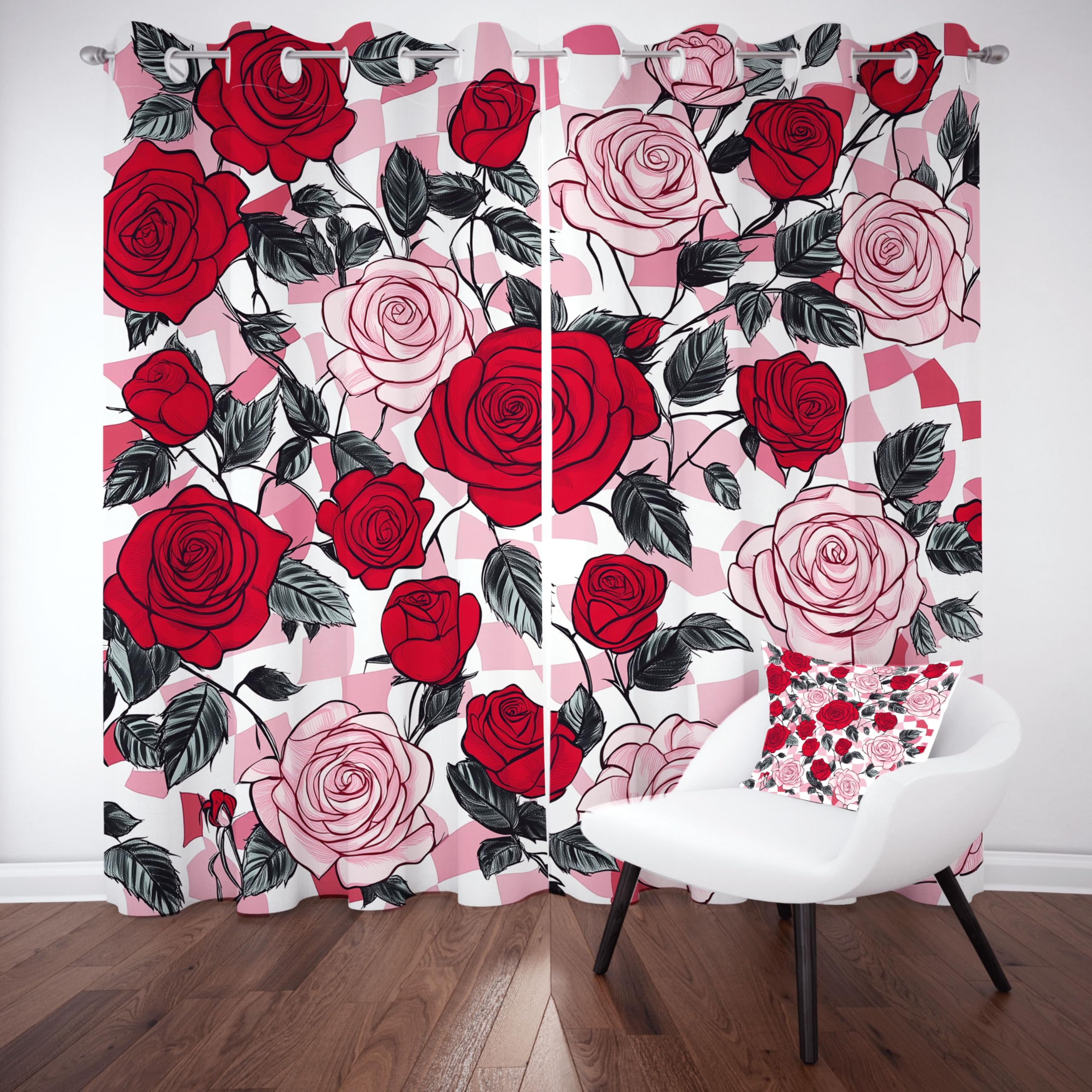 Rideaux occultants 245x140 cm avec oeillets de style romantique à motif botanique