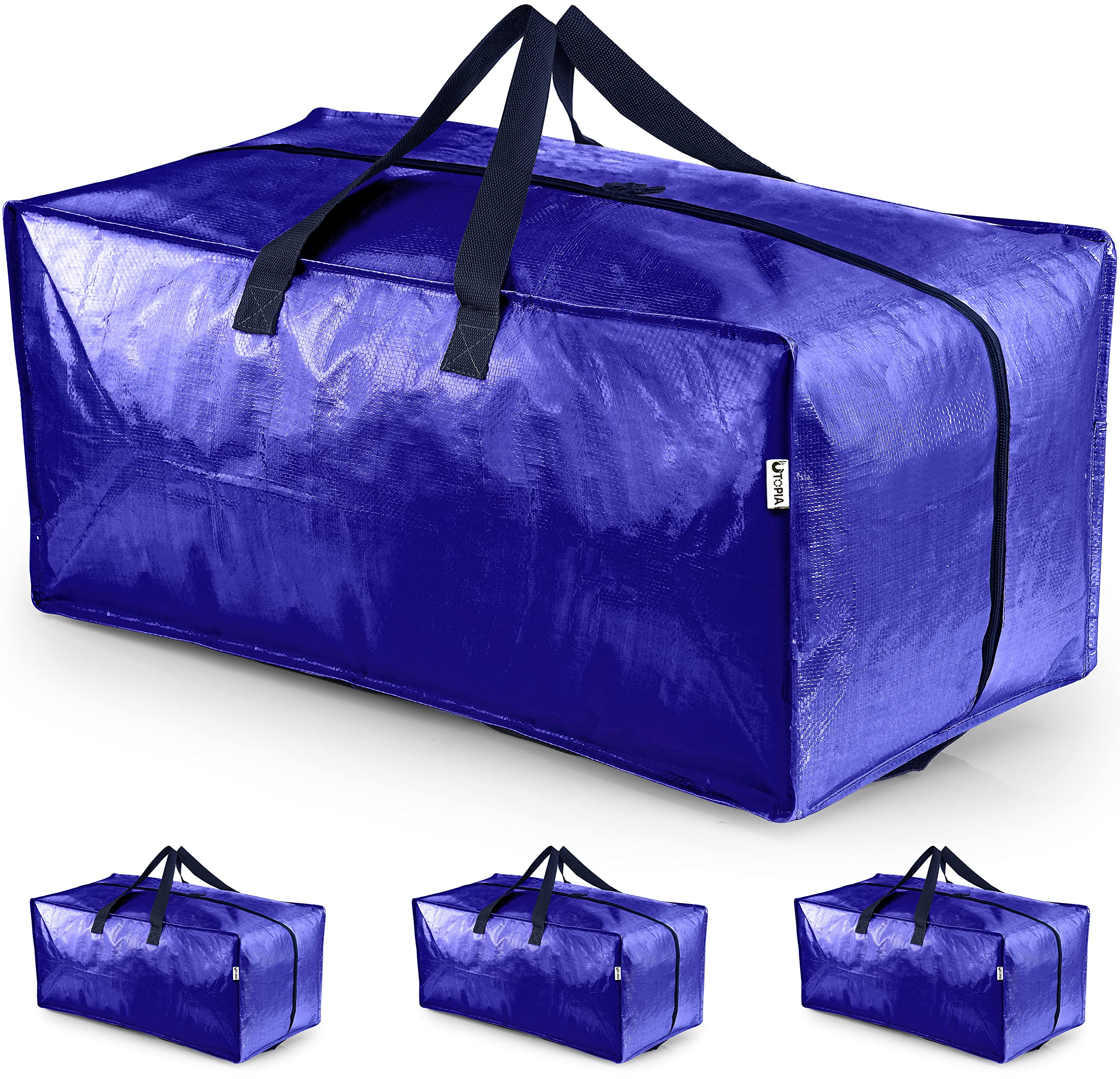 Utopia Home Extra Large Moving Bags, Heavy Duty Storage Bags with Zipper, Strong Handles for Packaging, Moving and Storing (4 Pack, Blue)