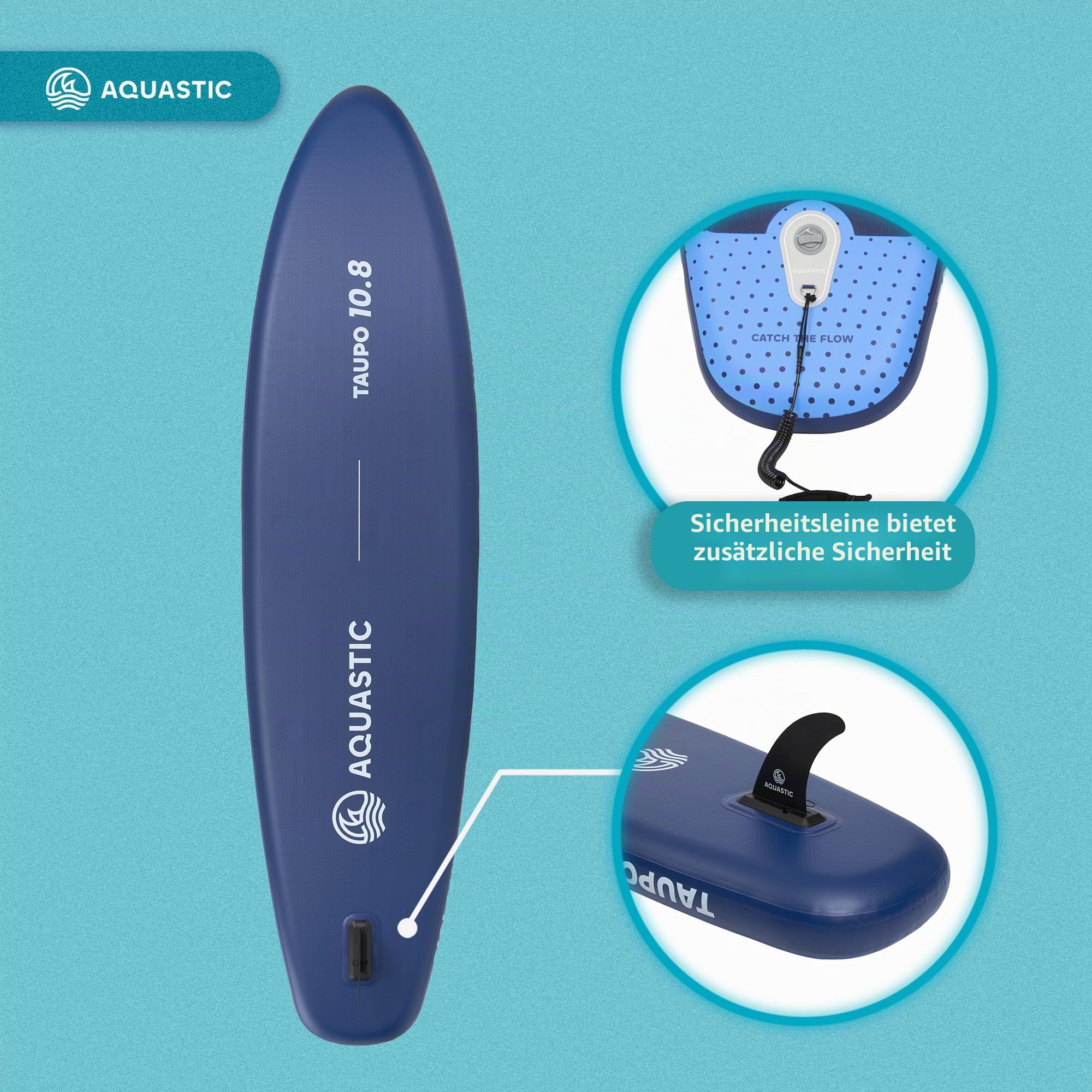 AQUASTIC Taupo SUP Board 10'8" Allround – aufblasbares Stand Up Paddle Board mit Paddel, Pumpe & Rucksack