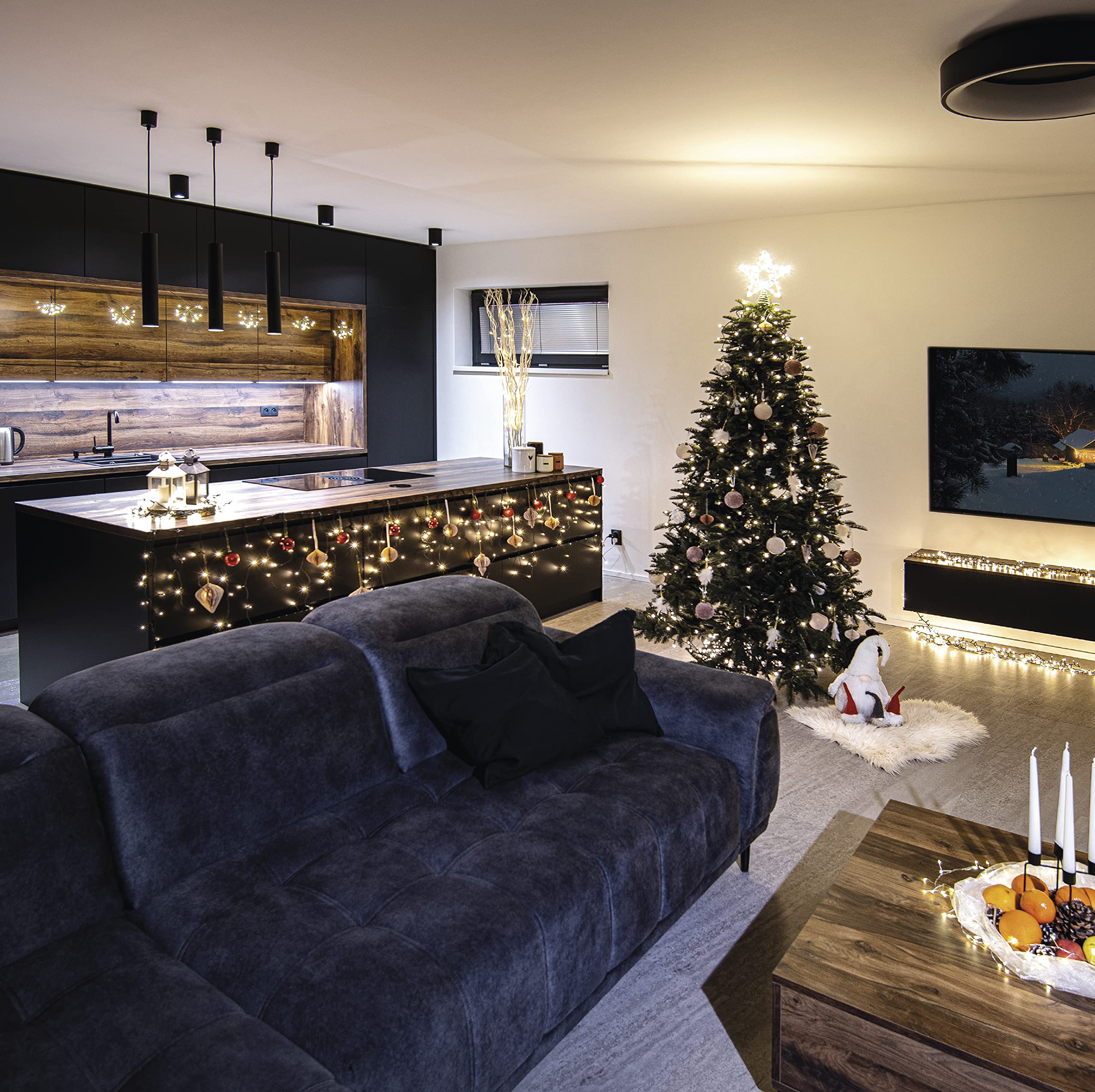EMOS Amber Led-lichtketting voor binnen en buiten, 8 m lange IP44 kerstlichtketting met 80 leds 5 m voedingskabel en voeding, 6 uur timerfunctie, voor feest, Kerstmis, decoratie