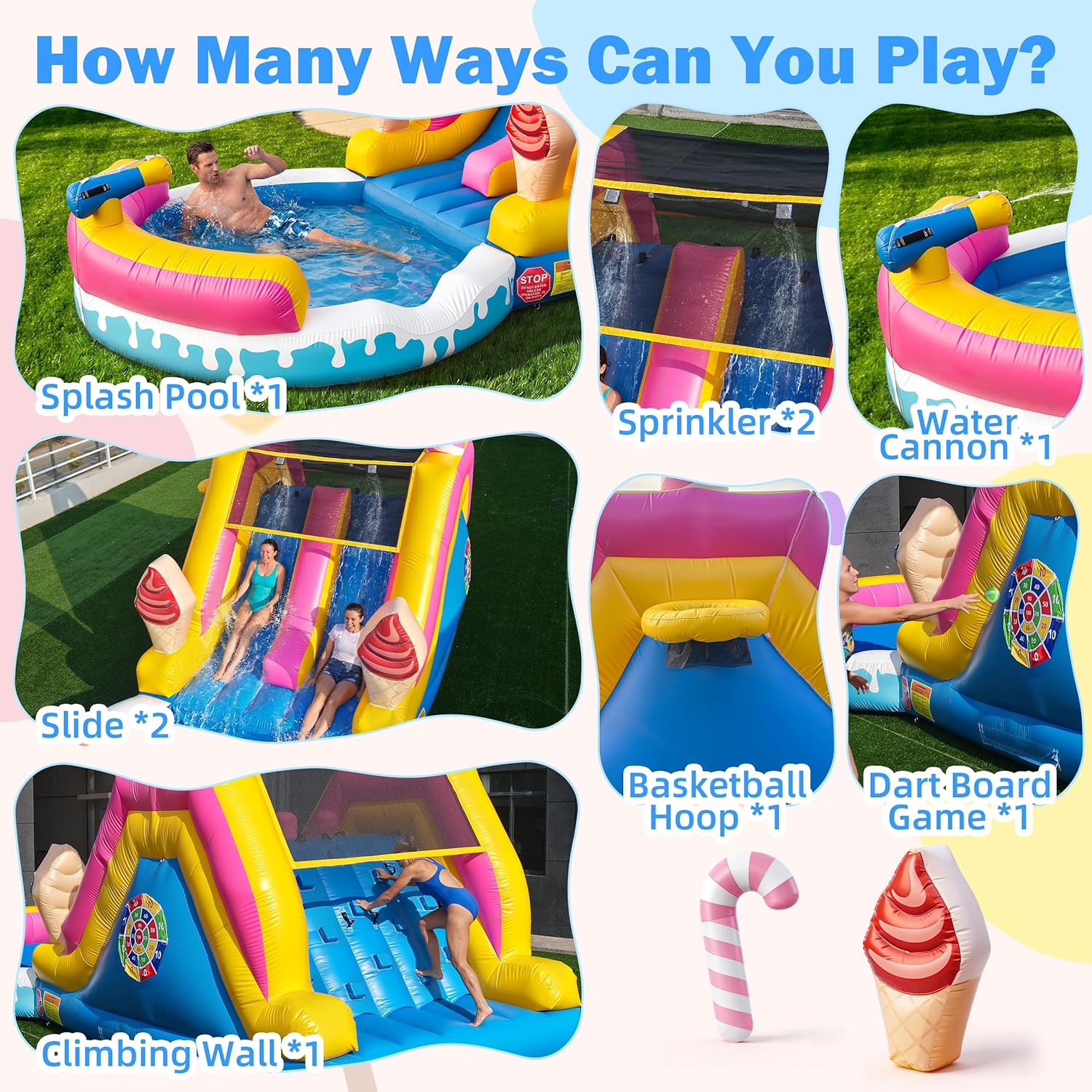 Inflatable Commercial Grade Water Slide with Pool: 22.5 ft (L), 2 Slides, Premium PVC, 1100W Blower, Candy Style - for Adults & Teenagers Backyard Party Outdoor
