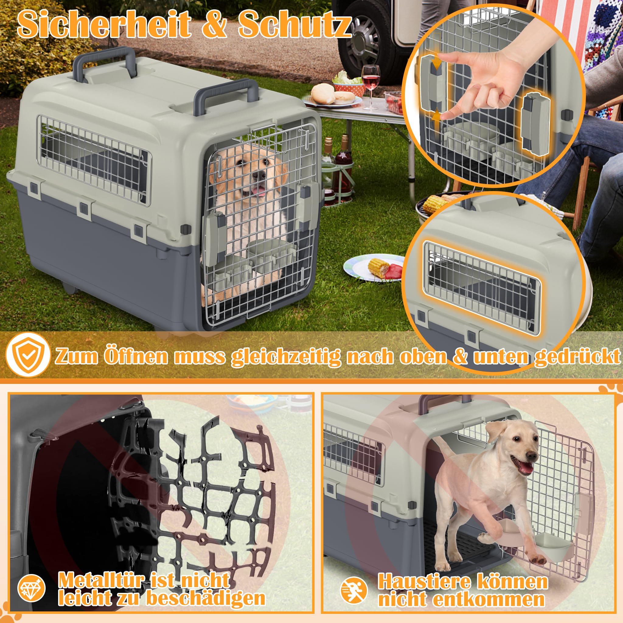 NAIZY Trasportino per cani, 67 x 51 x 58,5 cm, con porta in metallo e prese d'aria per finestre, portata fino a 12,5 kg, con cuscinetti per pipì