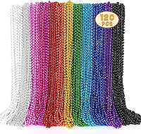 120PCS Metallic Mardi Gras Beads Necklaces, 12 Colors 33" Bulk Party Favors for Parades, Festivals, Weddings & Birthdays - EOBOH