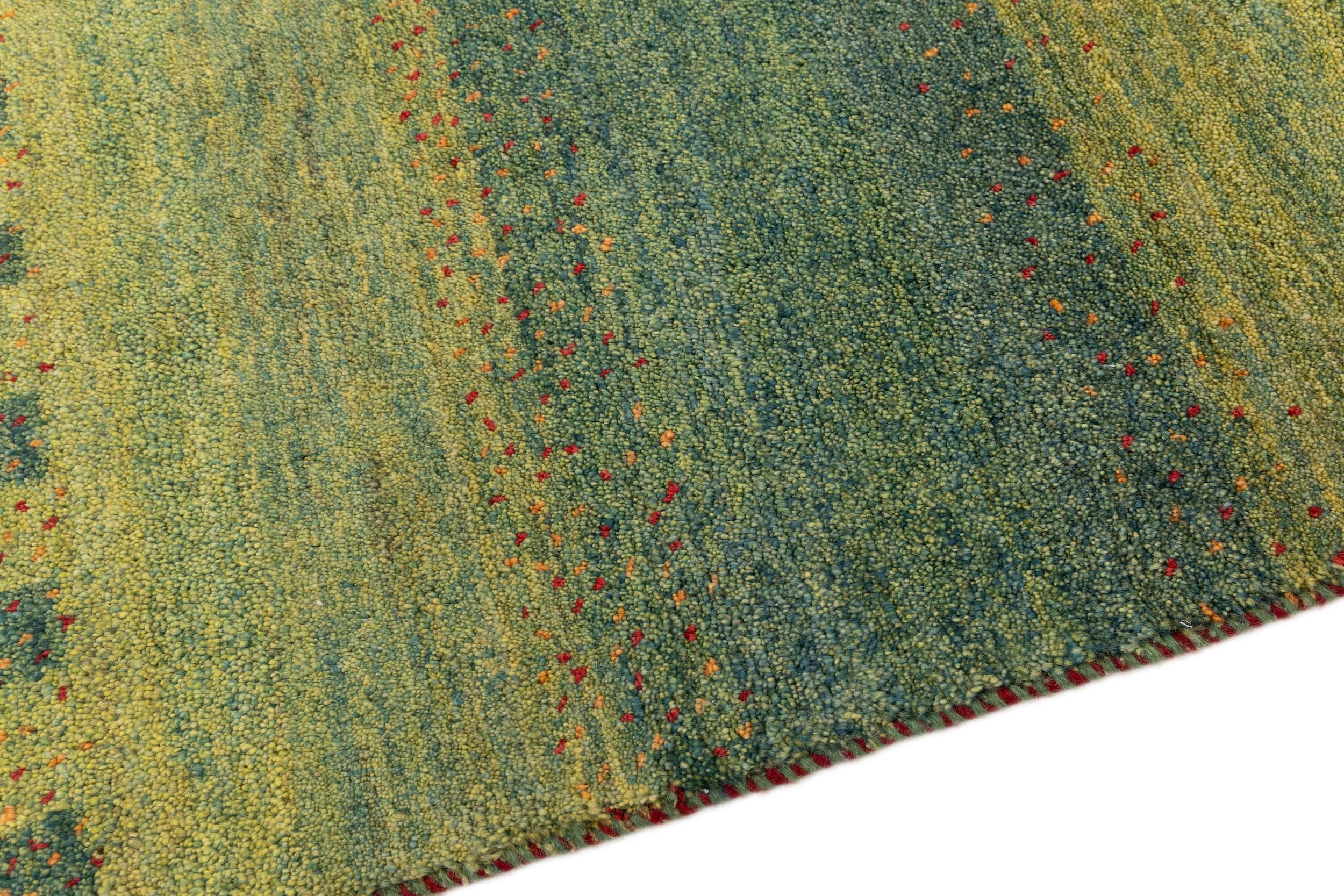 Ręcznie tkany dywan wełniany 100 x 150 cm – 100% naturalna wełna – dywan do salonu i przedpokoju – zielone paski, wytrzymały, nadaje się do ogrzewania podłogowego
