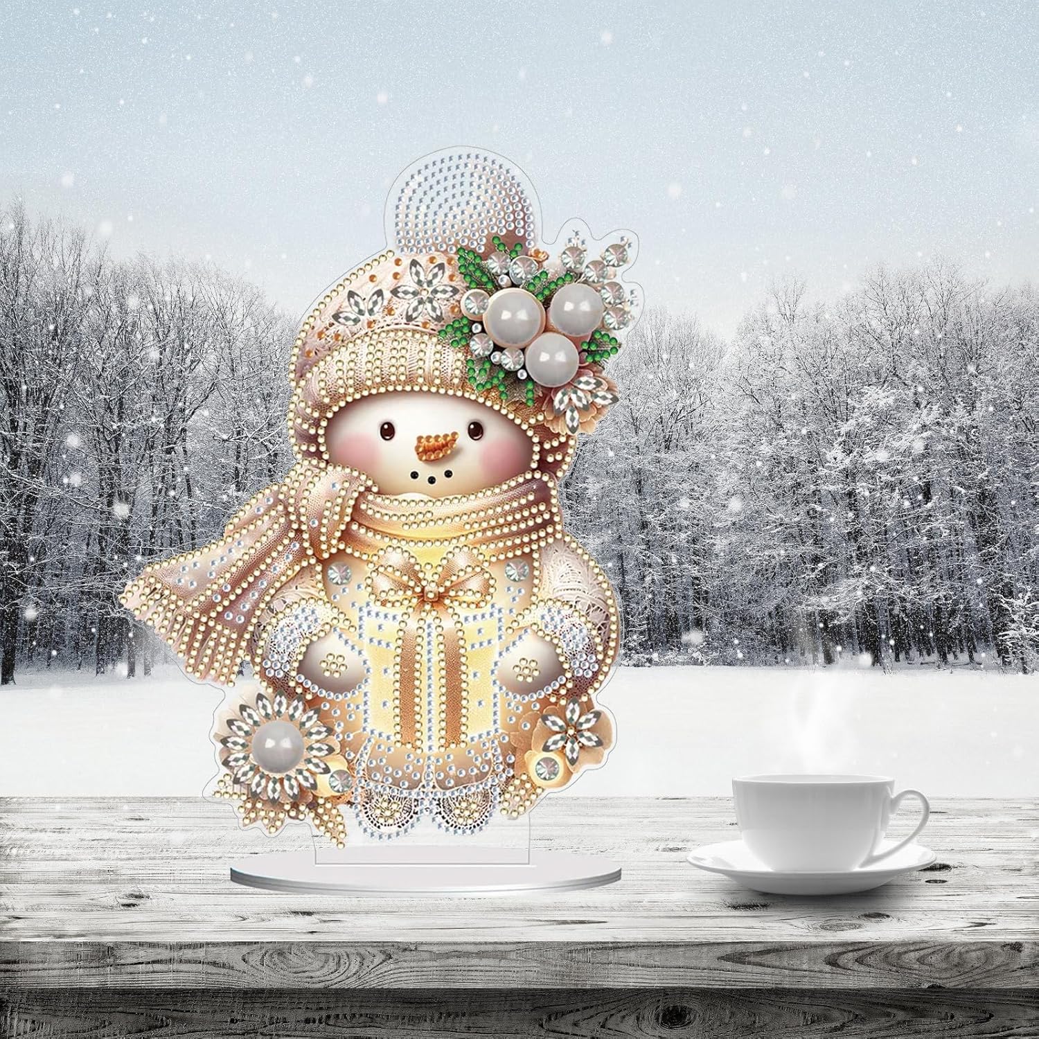 DIY Christmas Diamond Tabletop Ornaments Kit for Adults, Diamond Art Painting Home Decoration Pendant (Single Sided Dotted Diamonds)-#07-4PC Snowman