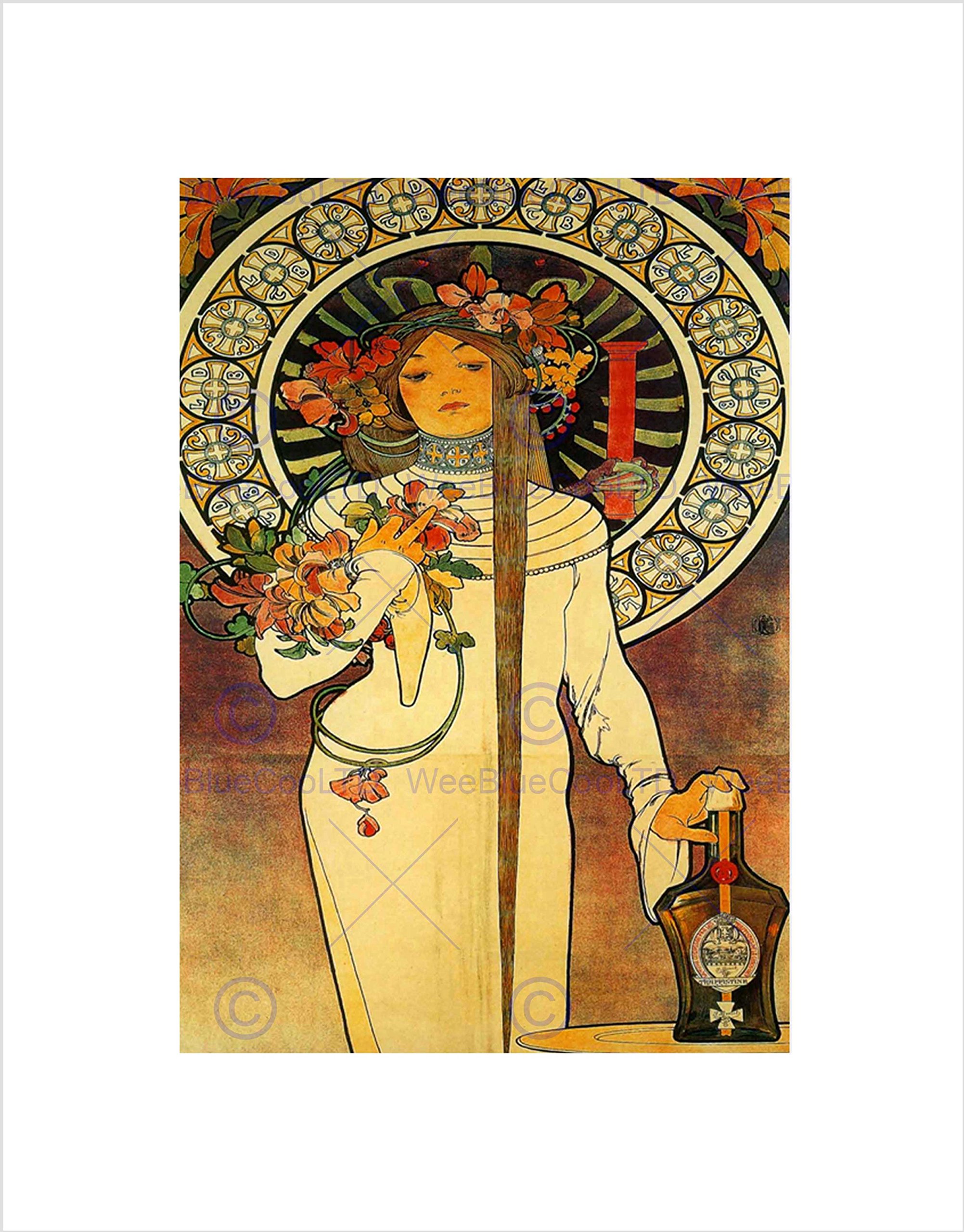 Wee Blue Coo VINTAGE ADVERT NOUVEAU MUCHA TRAPPISTINE LIQUOR FRAMED ART PRINT MOUNT B12X4007