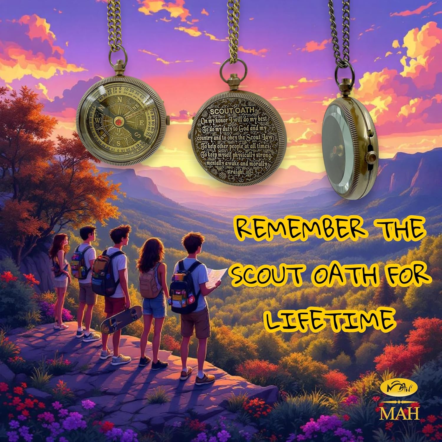 Scout Compass with Oath Message – Solid Brass Pocket Compass for Boys, Teens & Scouts | Inspirational Keepsake Gift for Eagle Ceremony, Graduation, Hiking, Camping, Outdoor Adventures, Promotion Gift