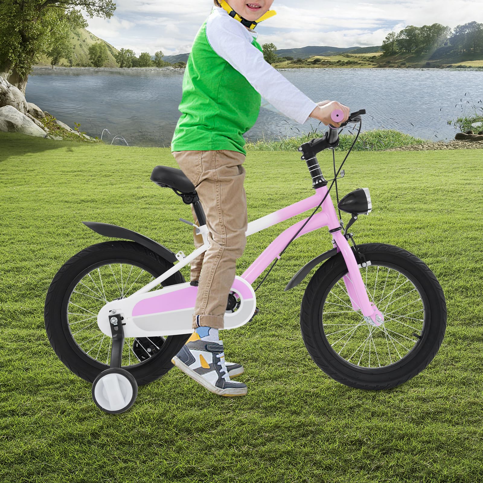 Vélo Enfant 16 Pouces BMX Freestyle – 4-6 Ans, Freins à Disque, Roues Stabilisatrices, LED