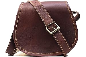 PASCADO Small Round Brown Vintage Leather Crossbody Purse Satchel