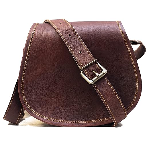 PASCADO Brown Vintage leather crossbody Purse satchel small cute crossover round bags for women sling shoulder bag