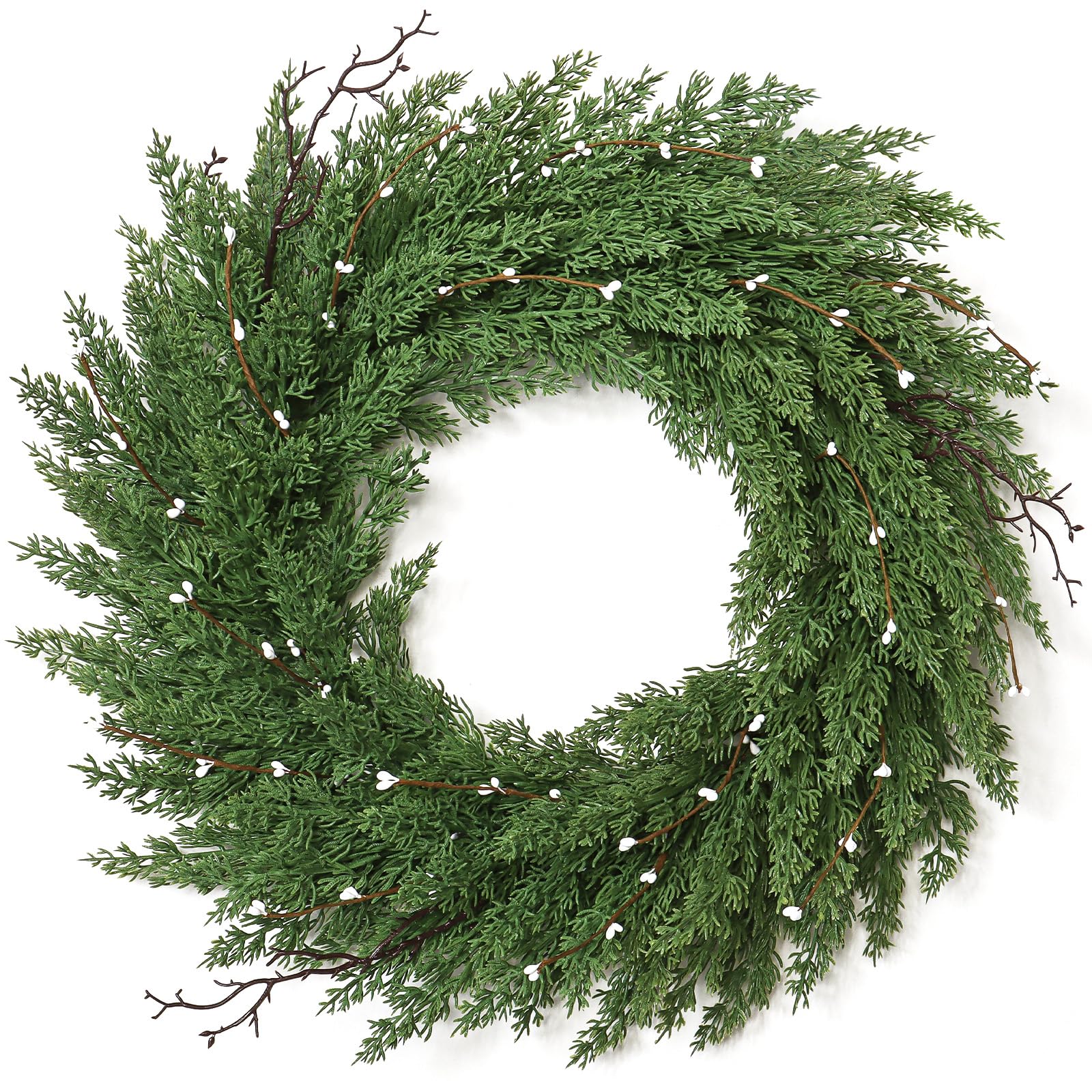 Weldomcor Couronne de Noel Porte 56cm Grand Taille Couronne de l'avent Vert Couronne Porte Noel Couronne Sapin Decoration pour Table Cheminée Porte Entrée Murs Fenêtres