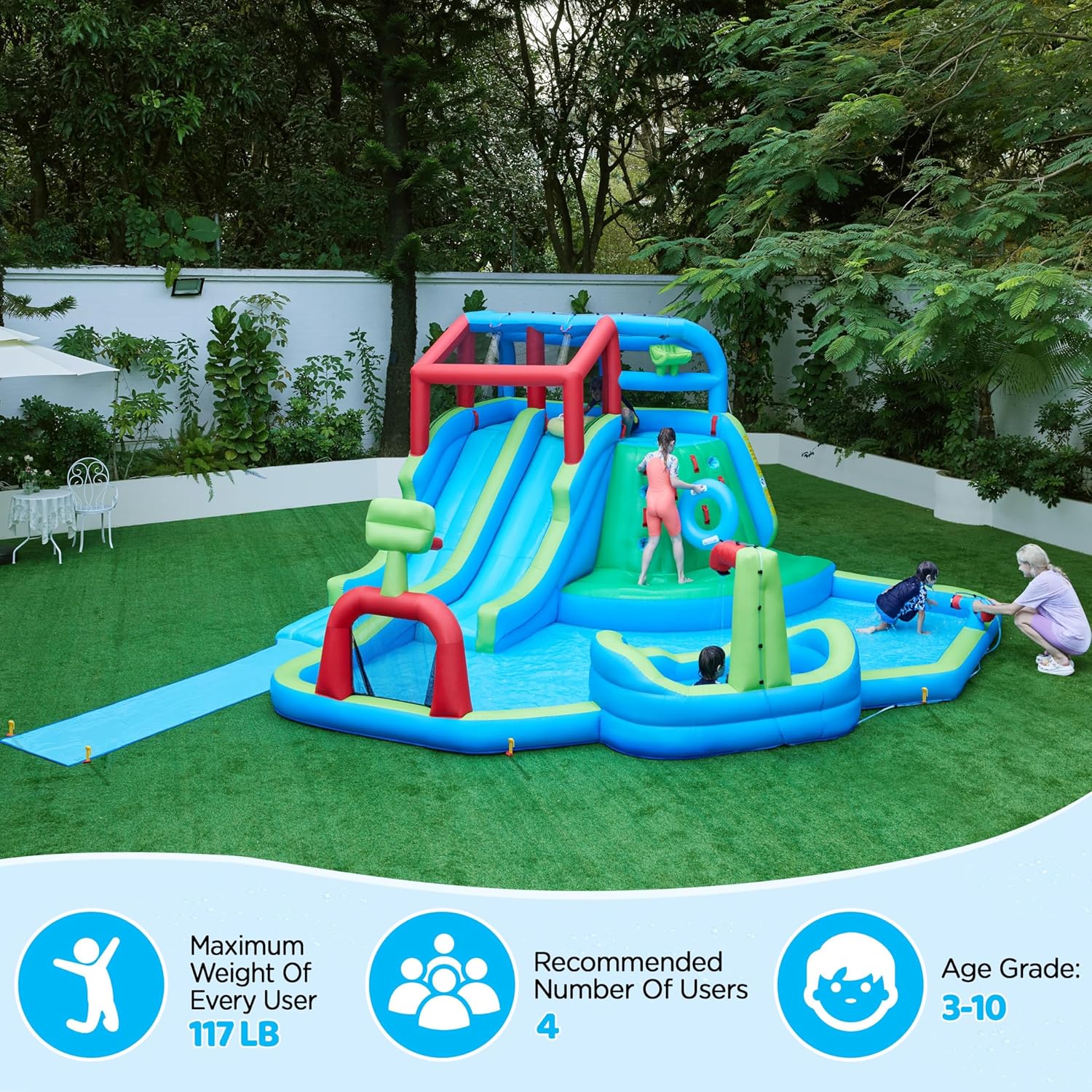 Yaheetech Inflatable Water Slide, 9-in-1 Extra Long Water Slide Combo w/Large Climbing Wall & 2 Slides & 2 Pools & Water Cannon & Soccer Goal,Blow up Water Park for Kids w/Storage Bag & 650W Blower