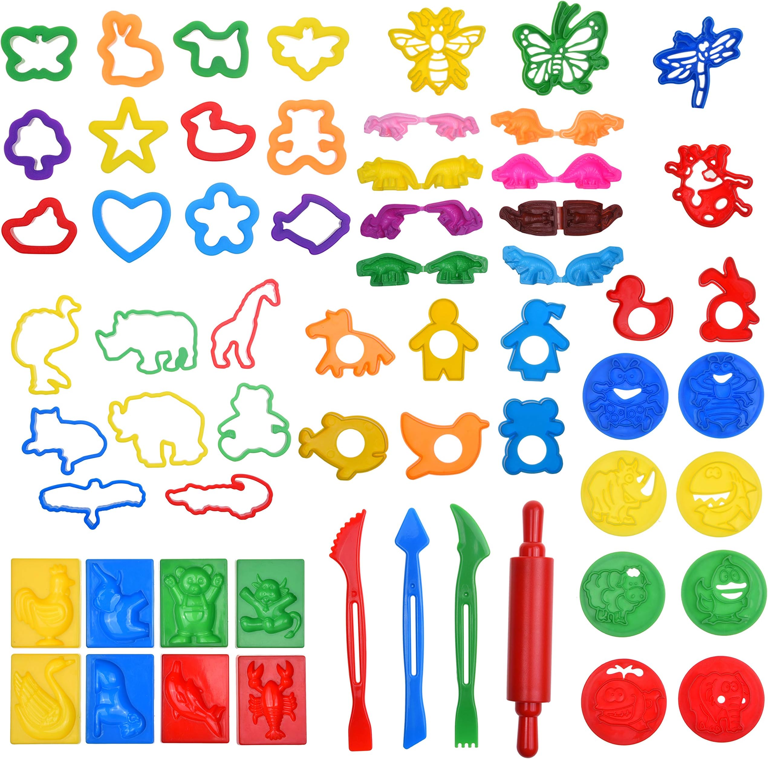 60pcs Play Dough Tools Kit, Playdough Dino Play Set, Including Play Dough Set Dinosaur, Rolling Pin, Cutters Shapes, Playdough Sets for Kids, Play Dough Dinosaur Molds, Playdough Set Boys