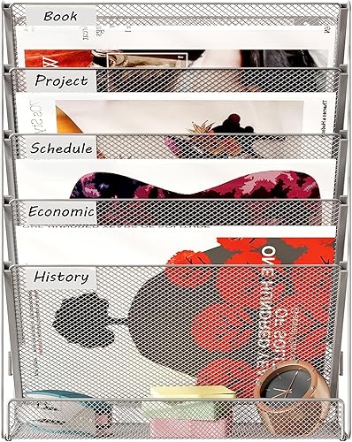 Miniatura 6 de Superbpag Organizador de archivos de pared colgante de 5 niveles, organizador de papel de escritorio, soporte de malla para archivos, requiere