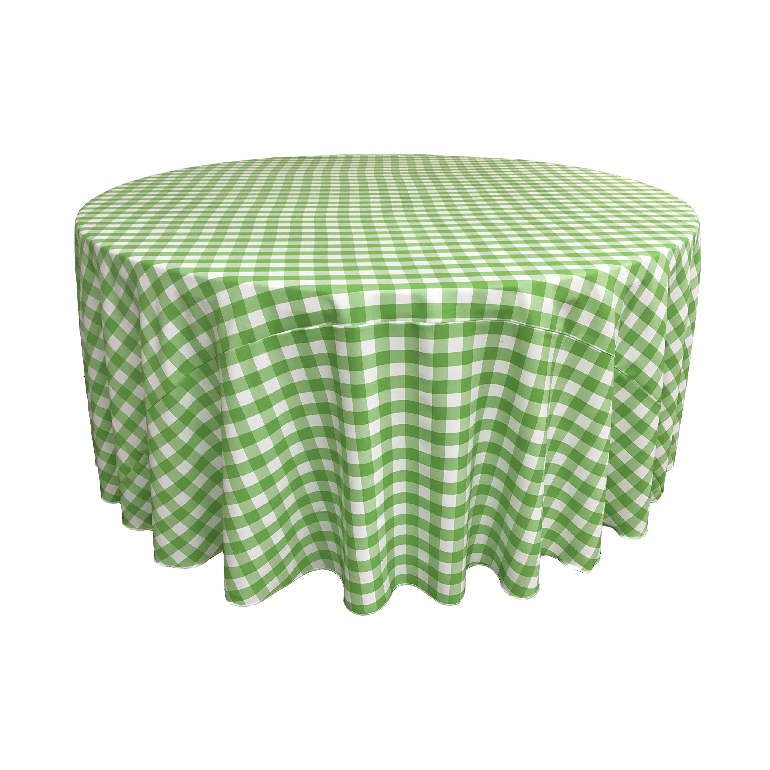 LA Linen GINGHAM checkered Round Tablecloth Polyester, White/Lime, 108-Inch