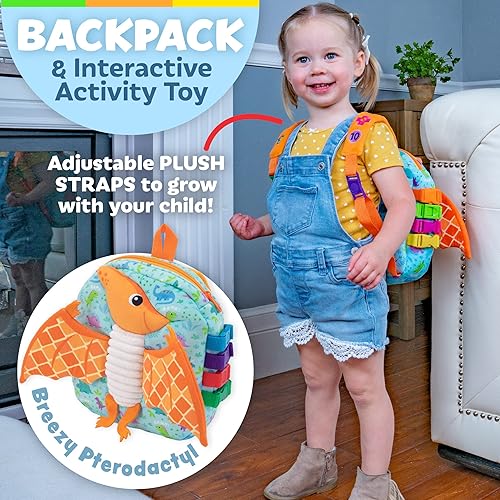 Miniatura 2 de Buckle Toys Breezy Pterodáctil - Mochila para niños pequeños con hebillas y actividades de aprendizaje para niños pequeños y juguetes sensoriales