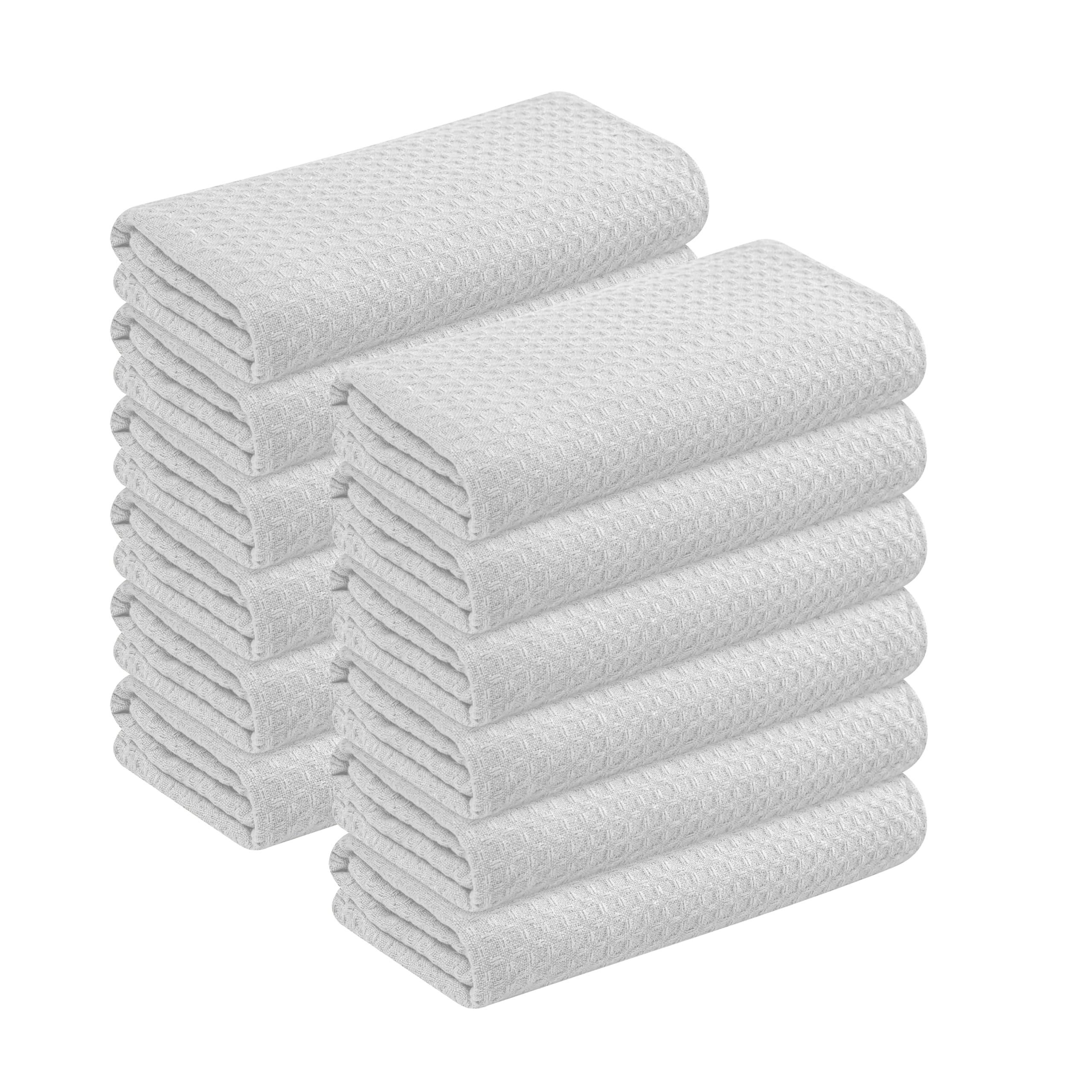 White Waffle Kitchen Dish Towels 100% Cotton, Soft, Absorbent, Quick Drying, Multipurpose Use, Bar &amp; Hand Towels, 16x26 Inches, Durable, Machine Washable, Reusable, Set of 12