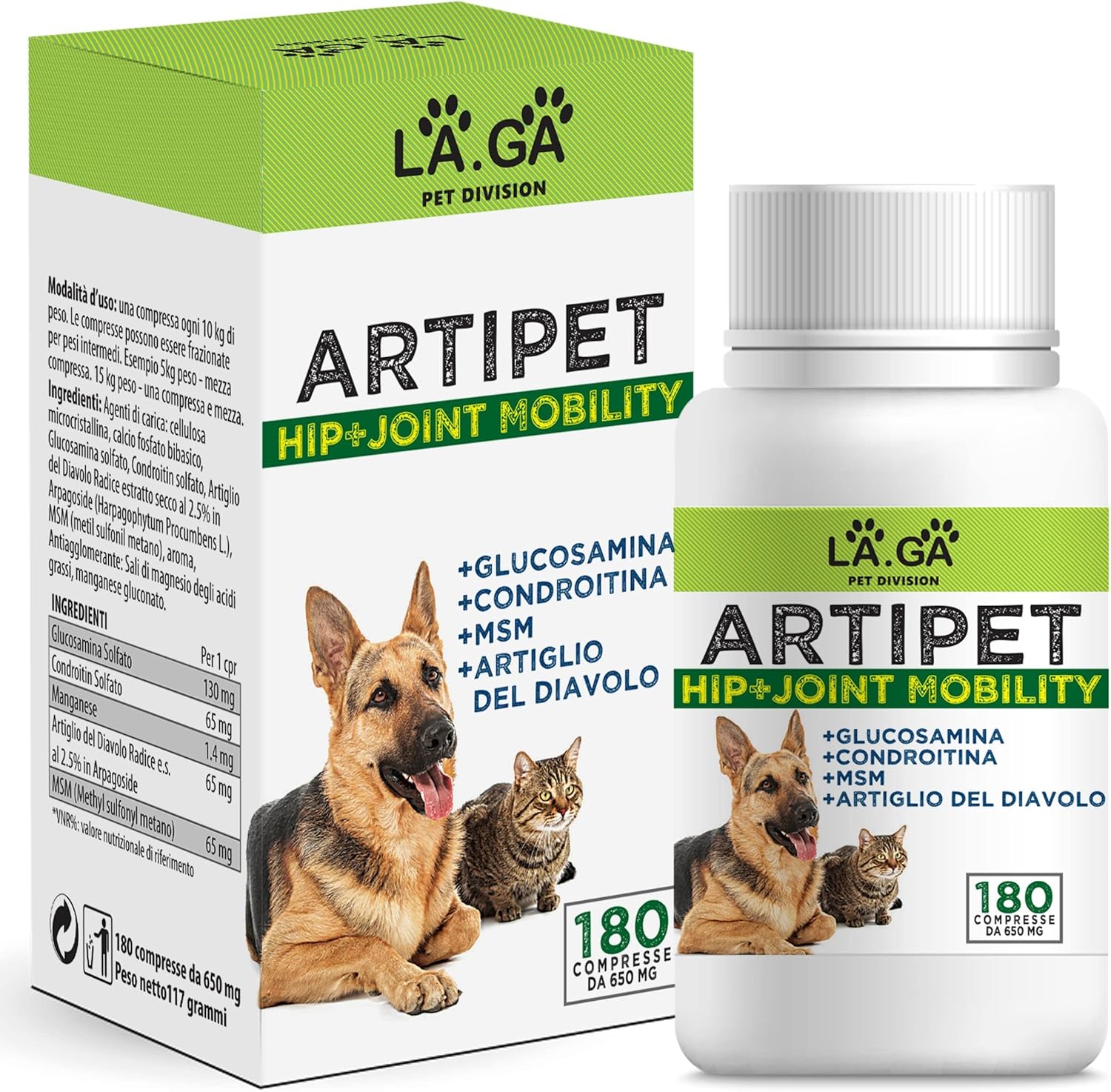 Artipet, suplemento para articulaciones, para perros | 180 comprimidos a base de MSM, garra del diablo, condroitina y glucosamina | para perros y gatos de todos los tamaños | Suministro para 6/9 meses