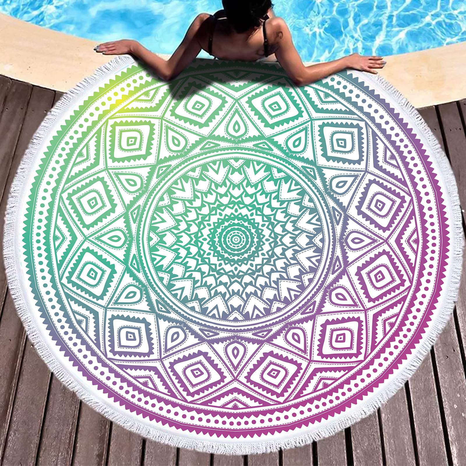 LXTOPN Strandtuch Rund, Strandtuch Mandala, Mikrofaser Strandtuch XXL, Badetuch groß Stranddecke Yogamatte Handtücher mit Quasten(Y11)