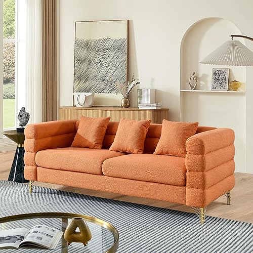 Miniatura 17 de mikibama Juego de sofá Teddy de lujo para sala de estar, muebles de decoración moderna, sofá seccional, sofá de 3 plazas y loveseat con 5 almohadas