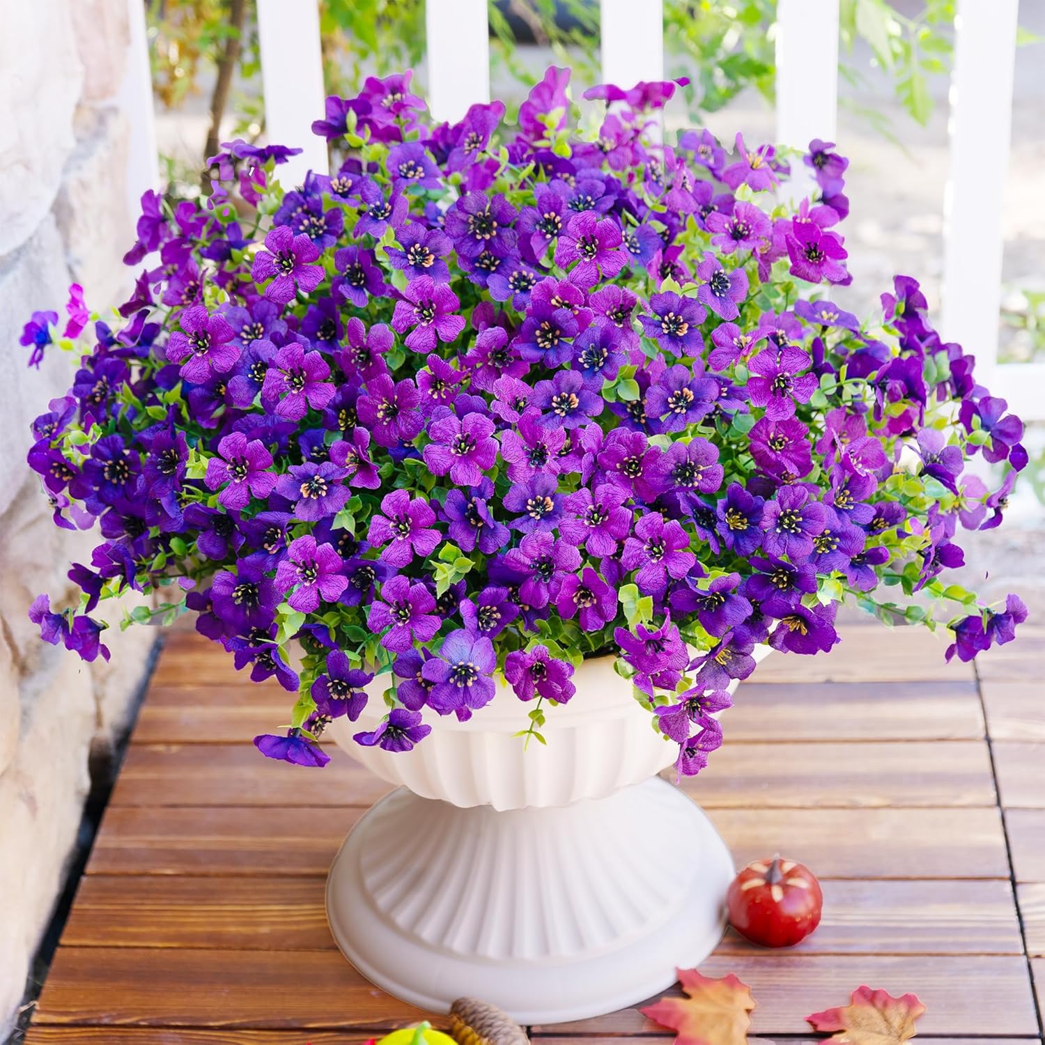 Artificial Faux Flowers Plants for Outdoors Outside Spring Summer Decoration,12 Bundles Realistic Fake Flowers Plant Greenery Silk Daisy UV Resistant Planters Porch Patio Garden Home (Double Purple)