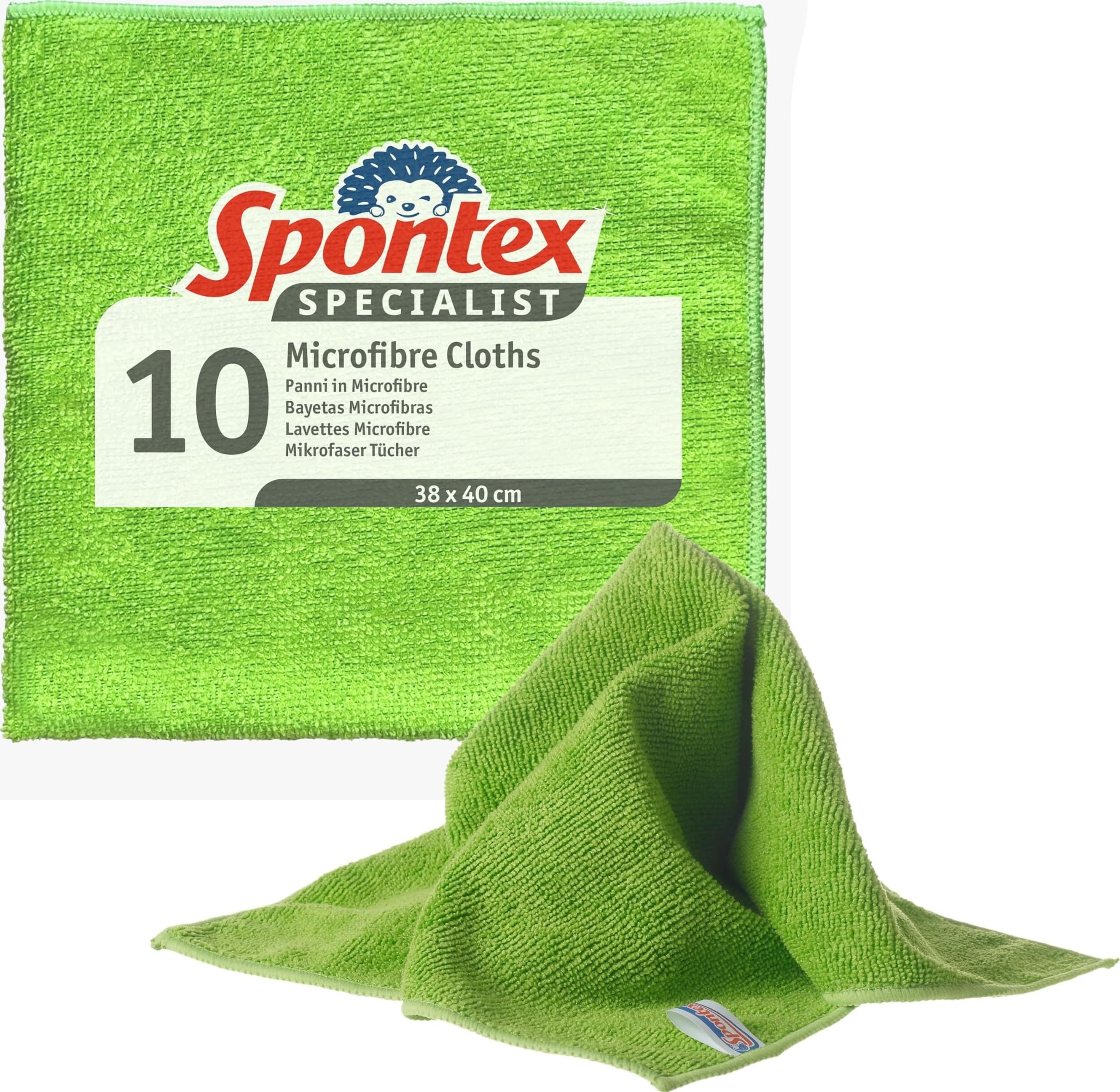 Spontex Specialist Microfibre Cloths Green (Pack of 10) 19700240
