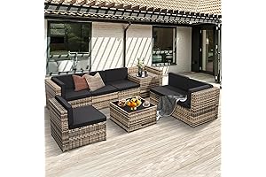8 Pieces Outdoor Wicker Rattan Patio Furniture Sectional Set with Hidden Storage, Oversized Cushion