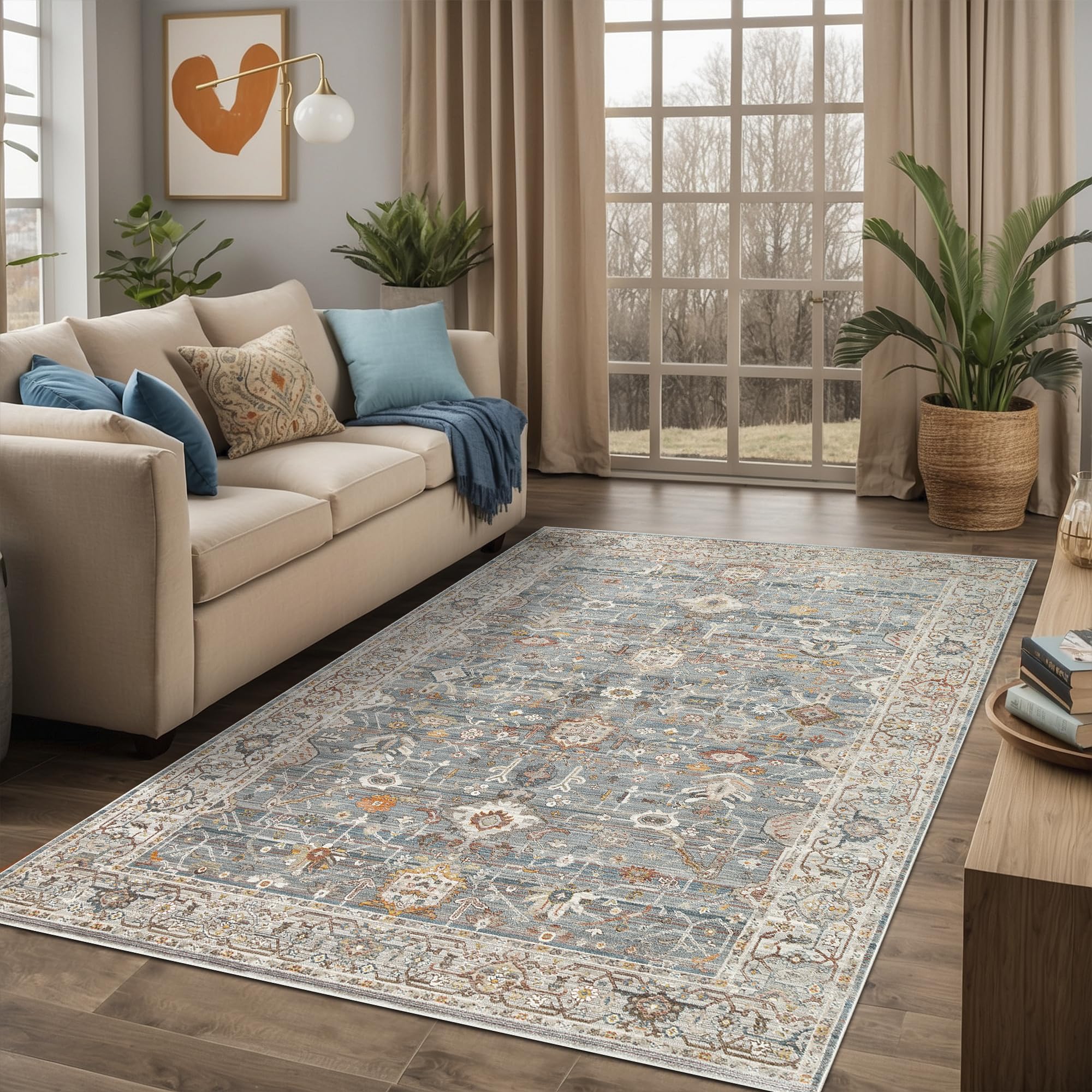 Latte Dizayn Zack Vintage Desenli Şönil Pamuk Tabanlı Yıkanabilir Kaymaz Antibakteriyel Salon Halısı 200x300