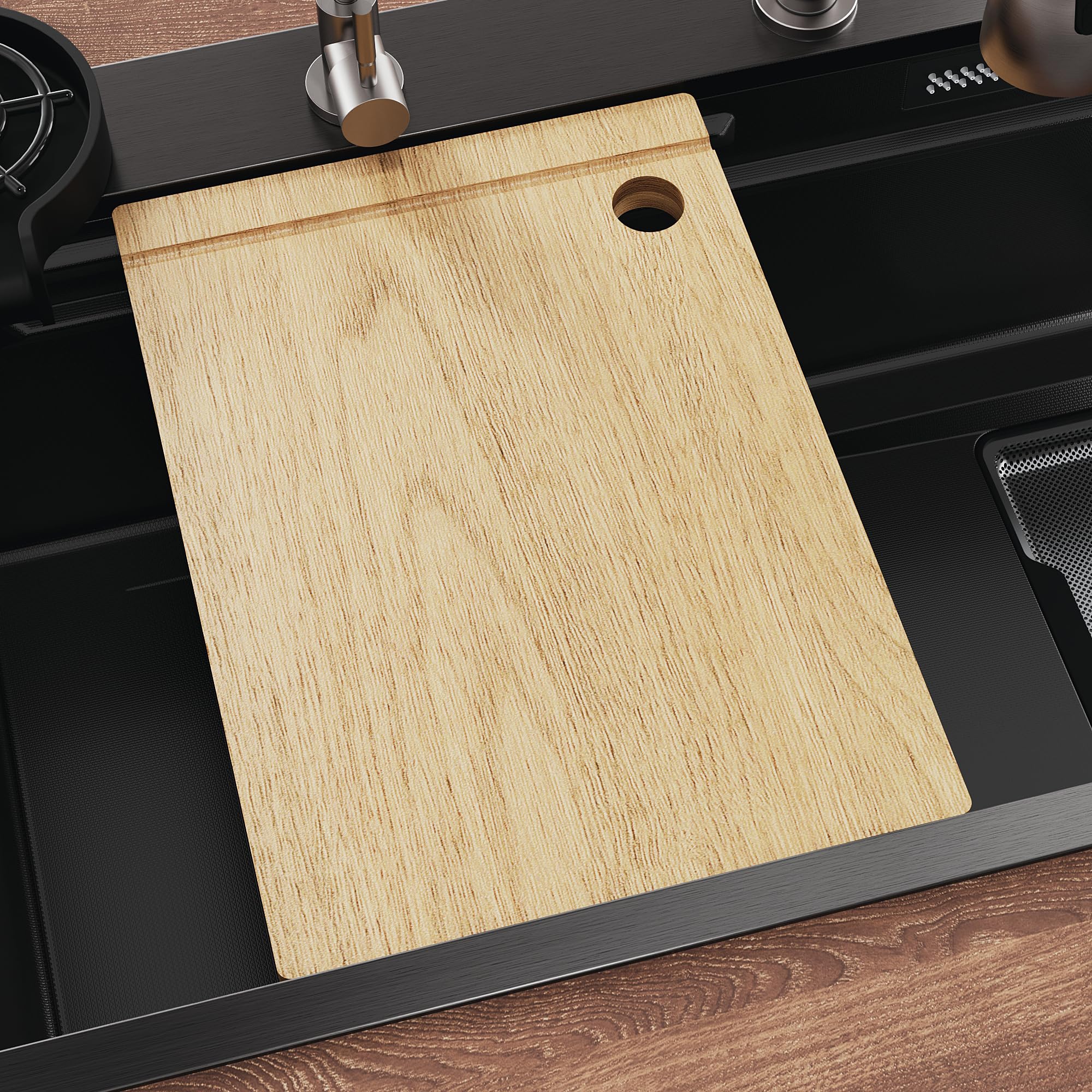 Sirhona - Fregadero de cocina multifunción, 80 x 45 cm, con grifo retráctil, bandeja de goteo + cesta de goteo + enjuague de vidrio+tabla de cortar, fregadero de cocina, accesorios de fregadero