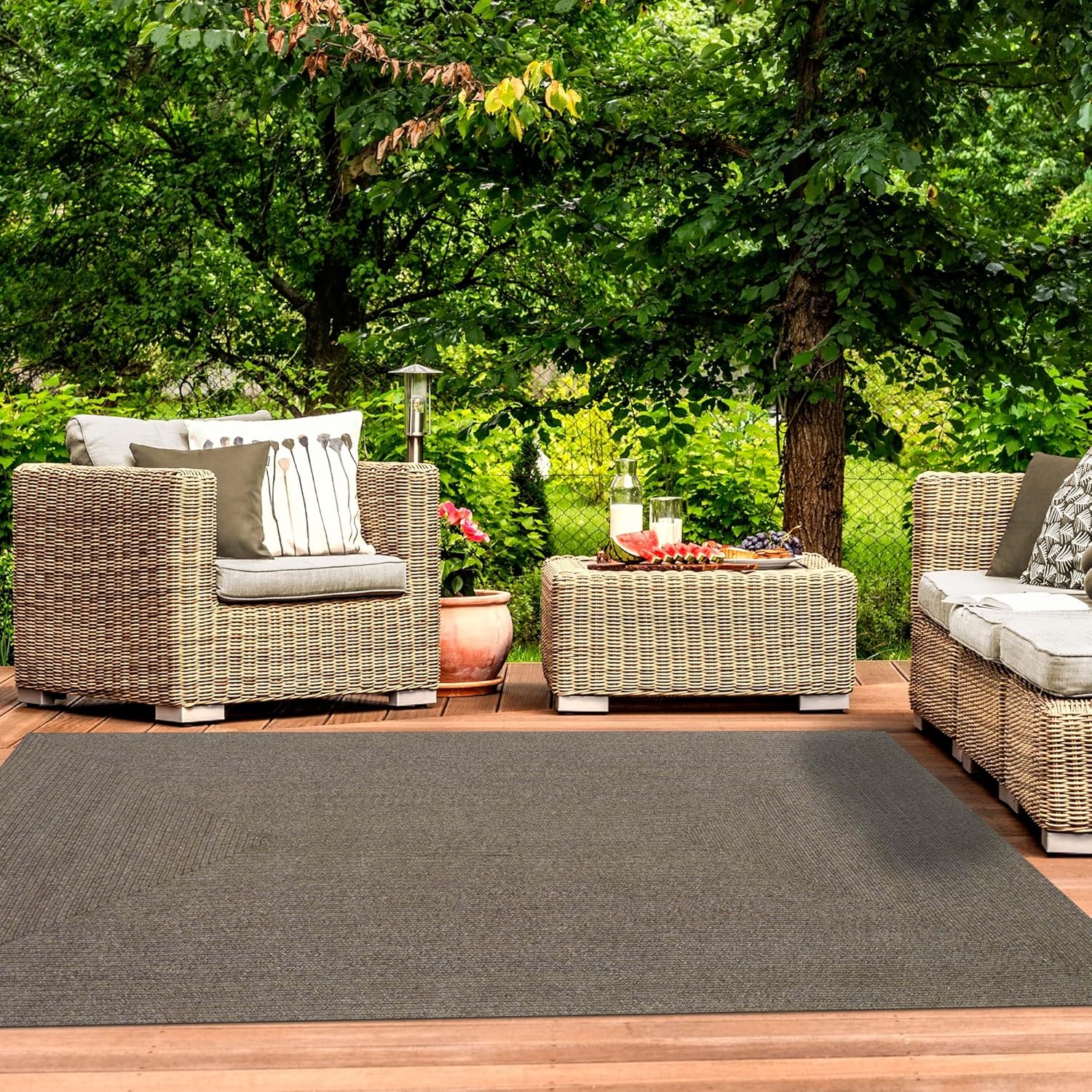 BNM Bohemian Indoor/Outdoor Area Rug with Solid Braided Pattern, Perfect for Backyard, Patio, Office, Living Room, Hardwood, Tile, or Carpet Cover, Floor Decor, 3' x 5', Latte