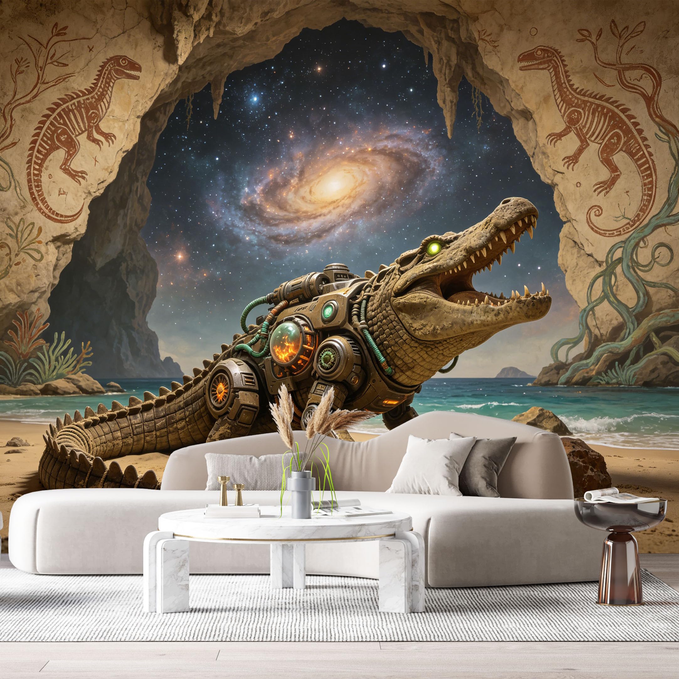 Custom Size Wall Mural Mechanical Crocodile Mech Science Fiction Robot Futuristic Style 3D Art SelfAdhesive Art Prints Removable Large Wallpaper Esports Room Game Room Tenant Room Studio