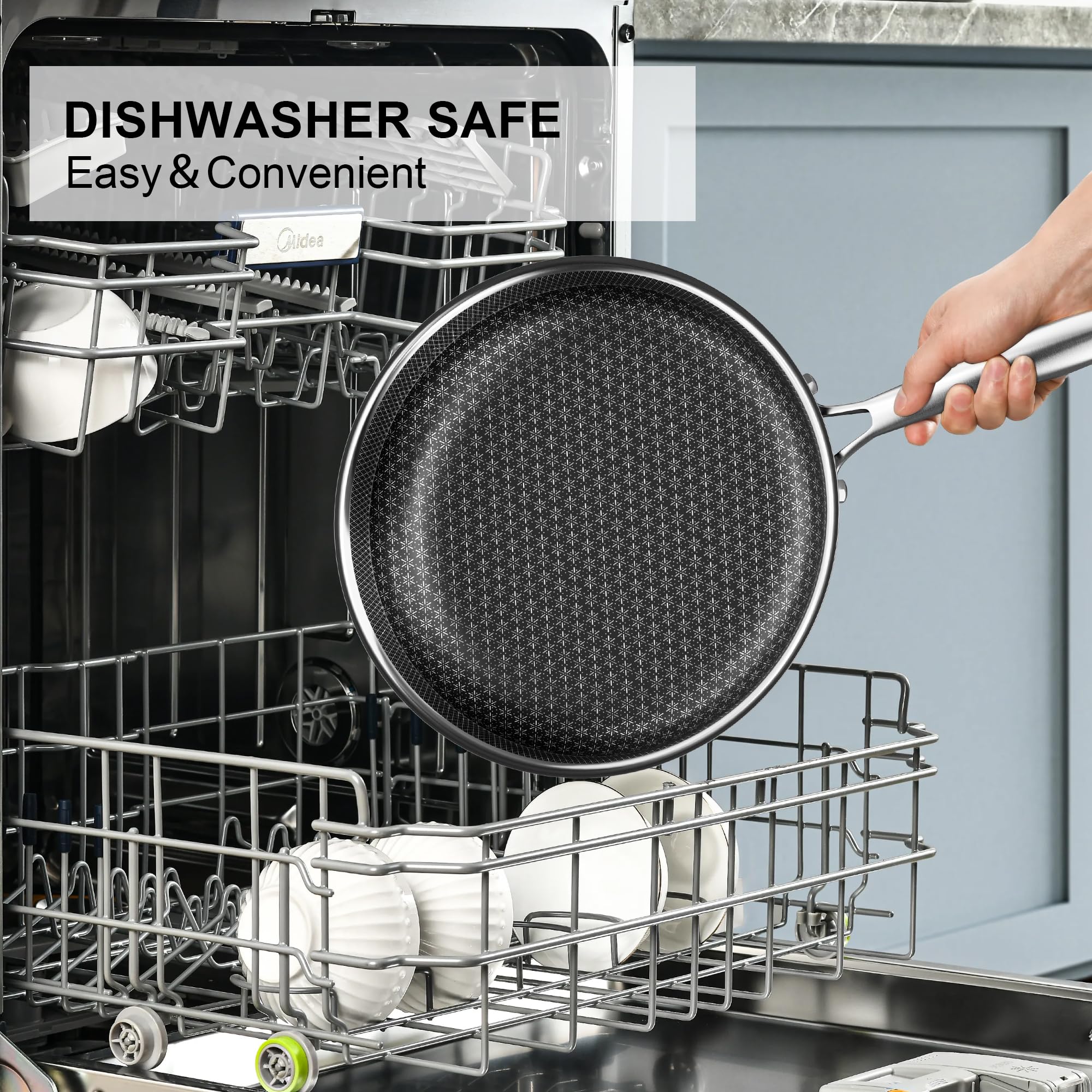 RIOVARM Acier inoxydable Set de poêles à frire Induction Antiadhésive Batterie de cuisine 20cm 26cm 30cm Poêle Wok Lavable au lave-vaisselle Sans danger pour le four pour tous les types de cuisinières
