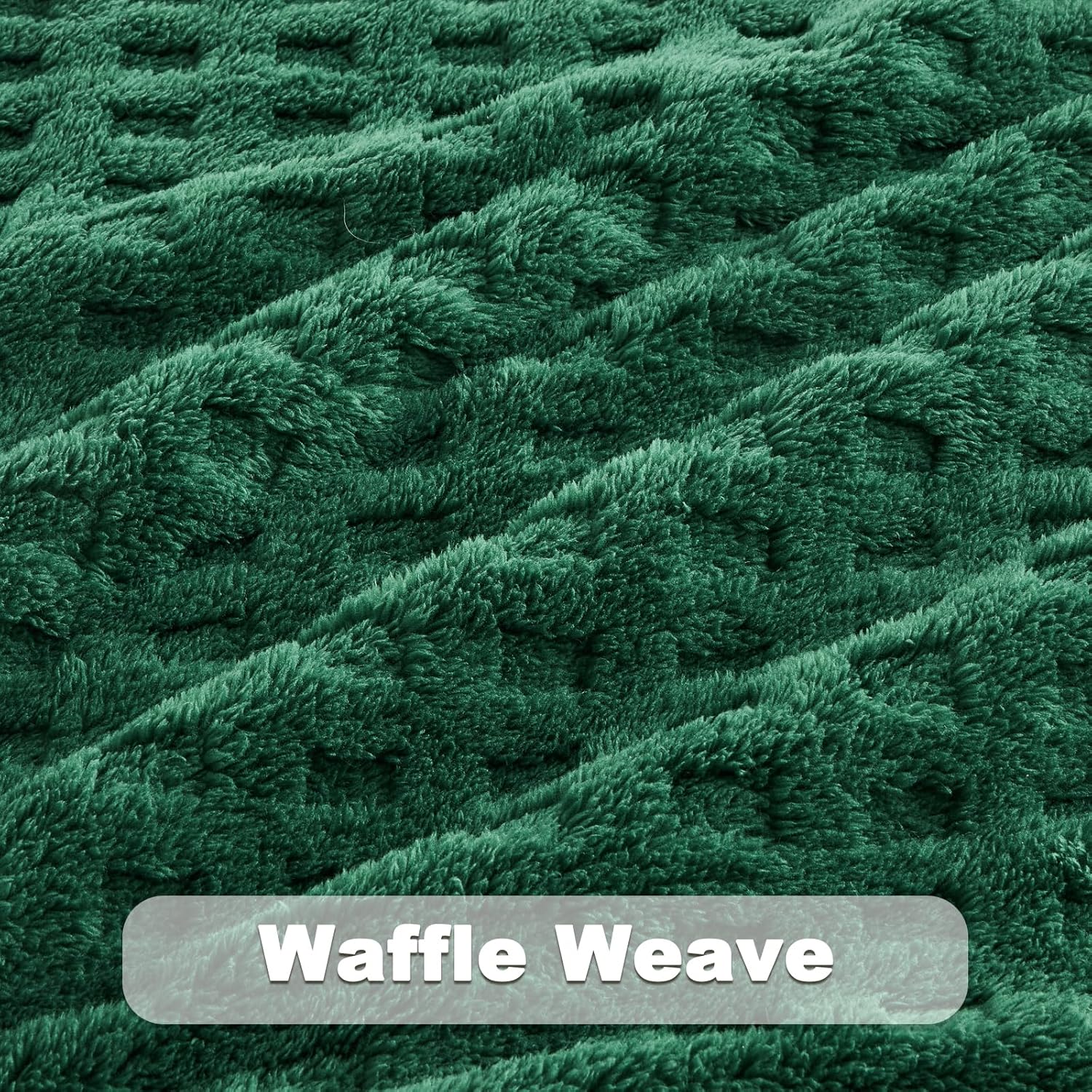 NEWCOSPLAY Super Soft Throw Blanket Green Premium Silky Flannel Fleece 3D Waffle Checkered Lightweight Bed Blanket All Season Use (Dark Green, Throw(50"x70")) - Image 5