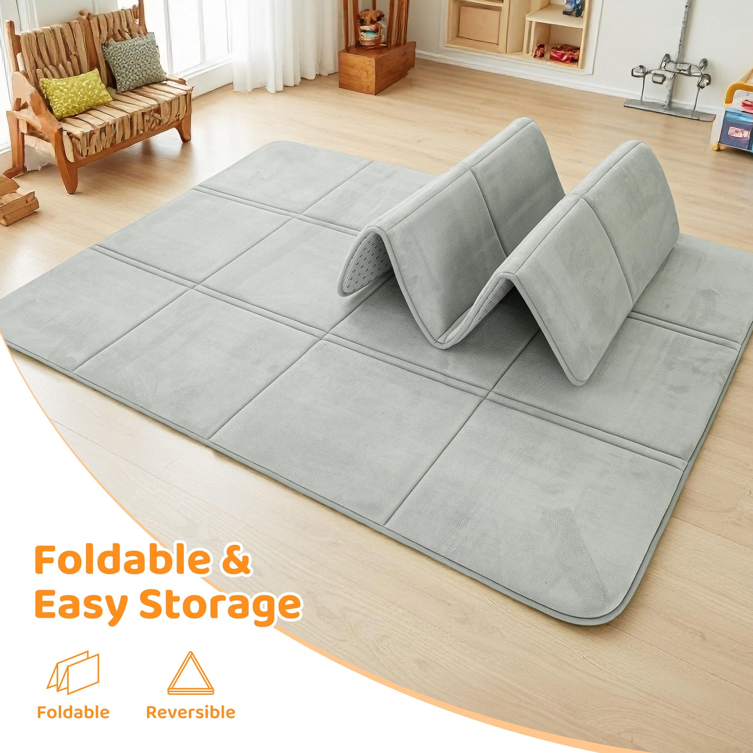 BYBYME 3cm Thick Baby Play Mat for Floor, 80 * 150cm Foldable Playpen Mat with Non-Slip Backing for Infant, Kids and Toddler Crawling, and Perfect Carpets for Yoga, Exercise, Grey — view 6