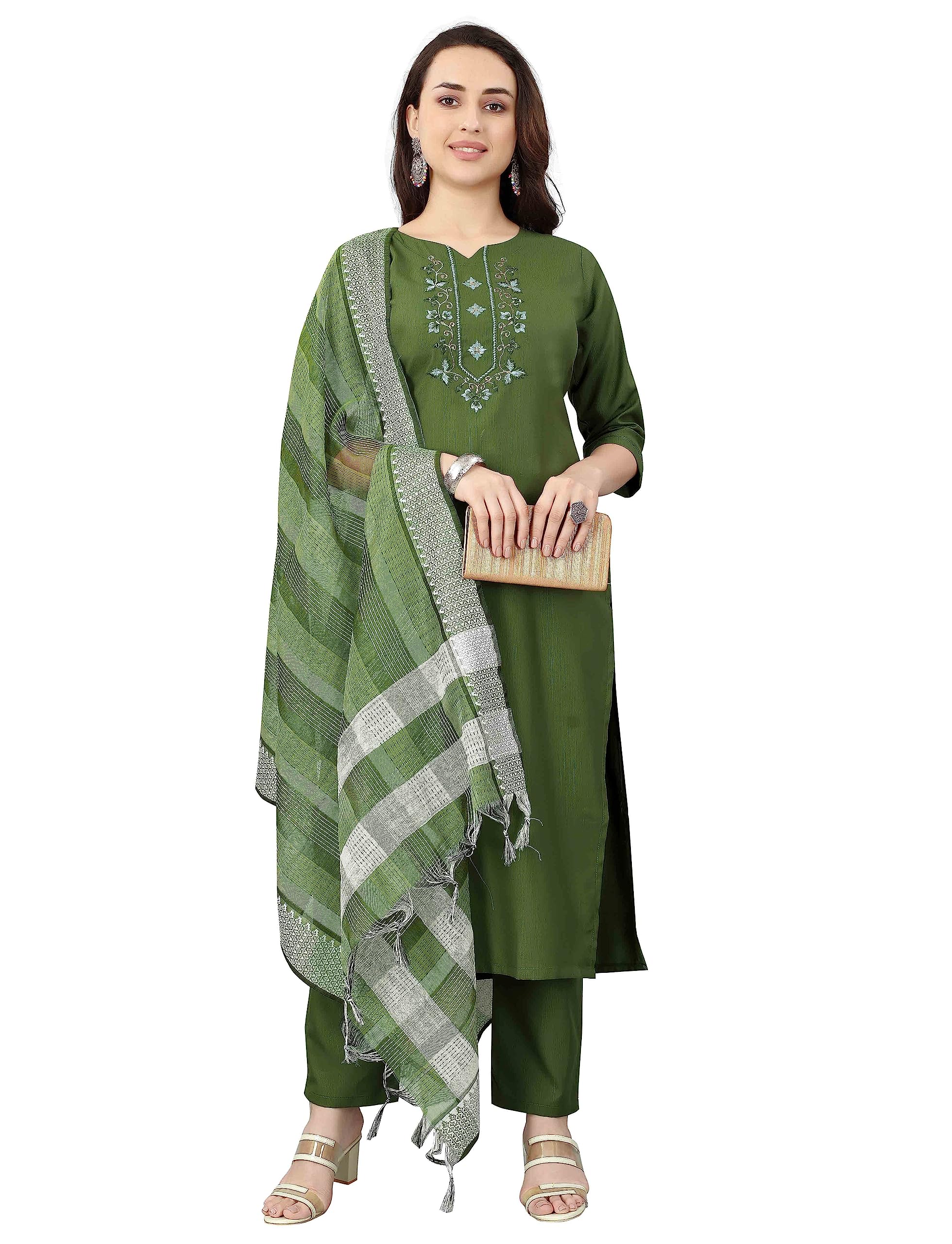 florely Women's Cotton Embroidered Readymade Salwar Suit Set With Duppta Straight Kurta Pant With Dupatta Set readymade dress material-picture-40