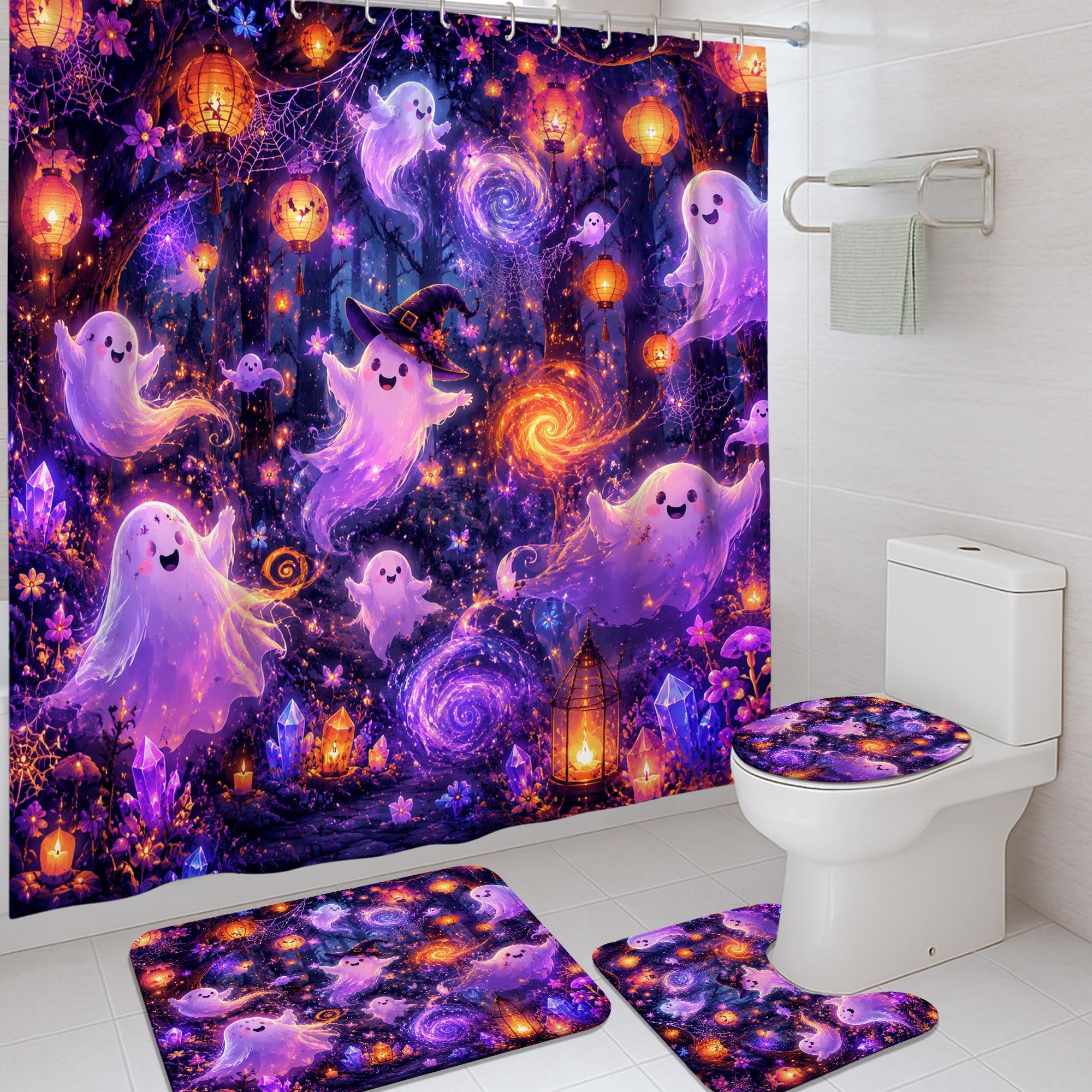 Ensemble rideau de douche fantômes pour fêter Halloween en famille