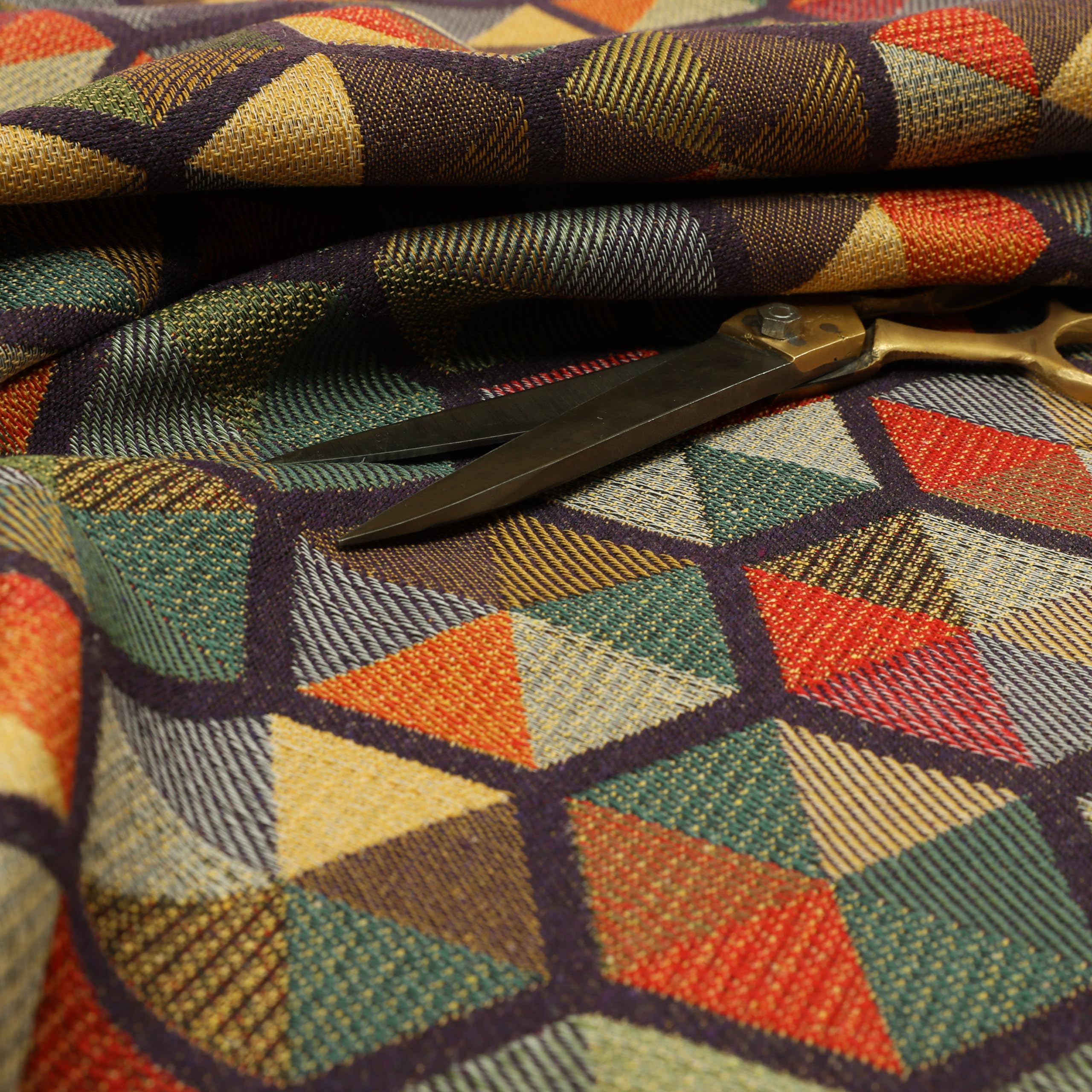 Redbrick Mill Fabrics Flame Retardant Furnishing Fabrics Purple Multicolour Chenille Upholstery Curtain Fabric Geometric Hexagon Pattern (1 Metre) โ image 1
