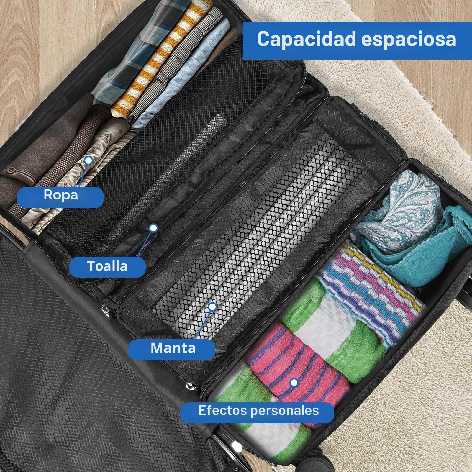 Olosar Organizador de maleta, organizador de equipaje de viaje, estantes de viaje plegables para colgar, cubos de embalaje para maleta, negro, M, M, moderno