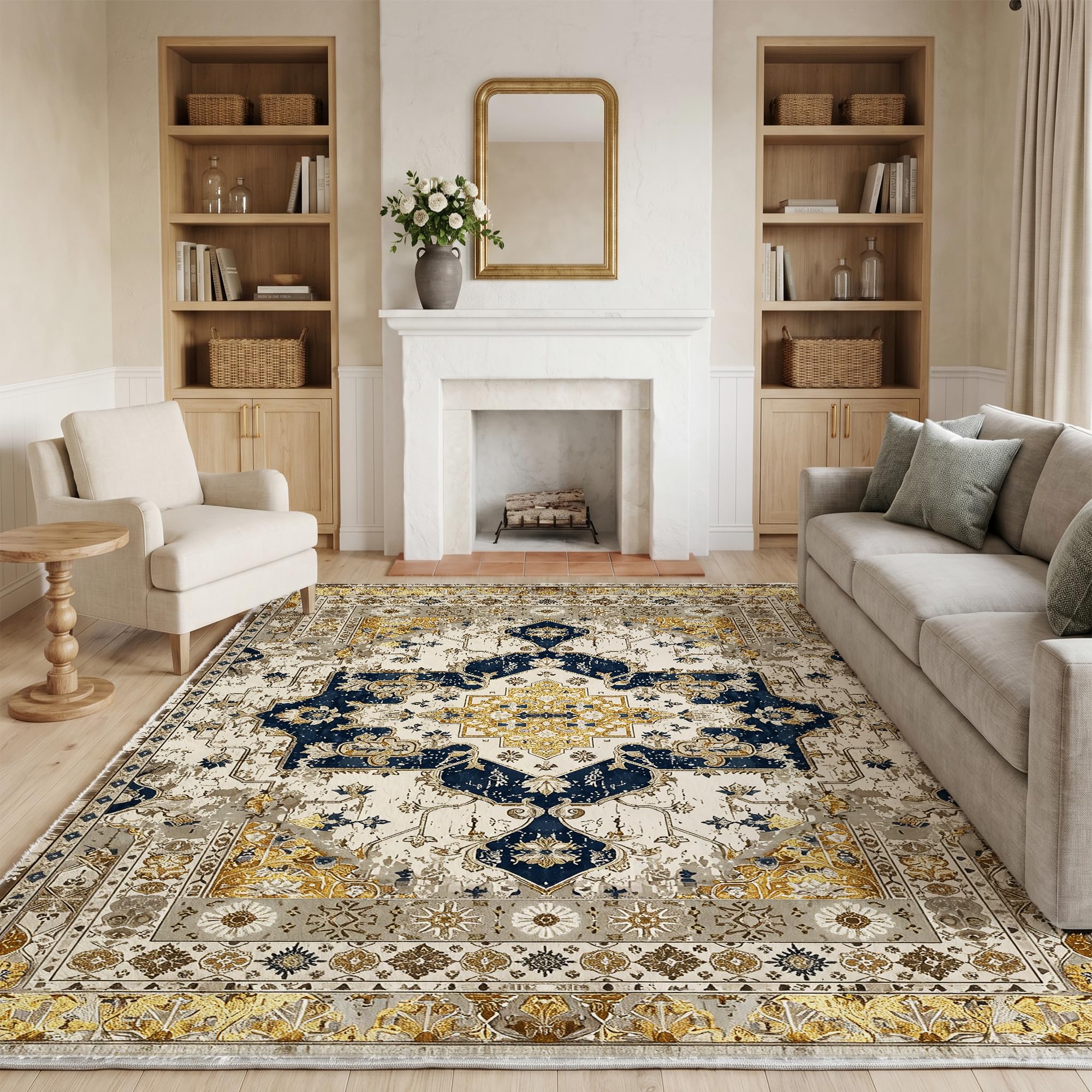 Cliporix Large Area Rug for Living Room 160 x 230 cm, Short Pile, Non-Slip Backing, Non-Shedding, Machine Washable, 80% Faux Cashmere, Large Rug for Bedroom, Dining Room, Home Office