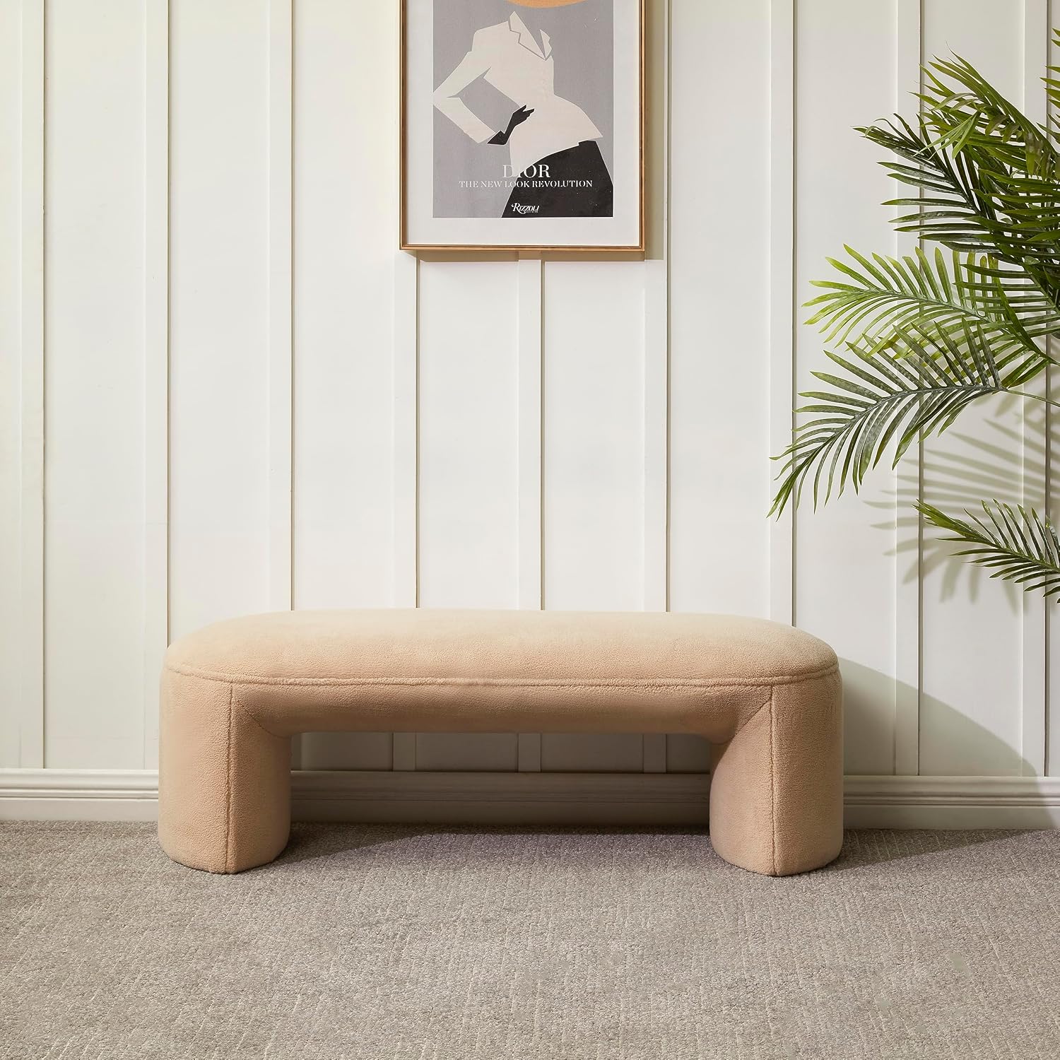 SAFAVIEH Couture Collection Vivie Ivory Faux Shearling Bench (Fully Assembled)