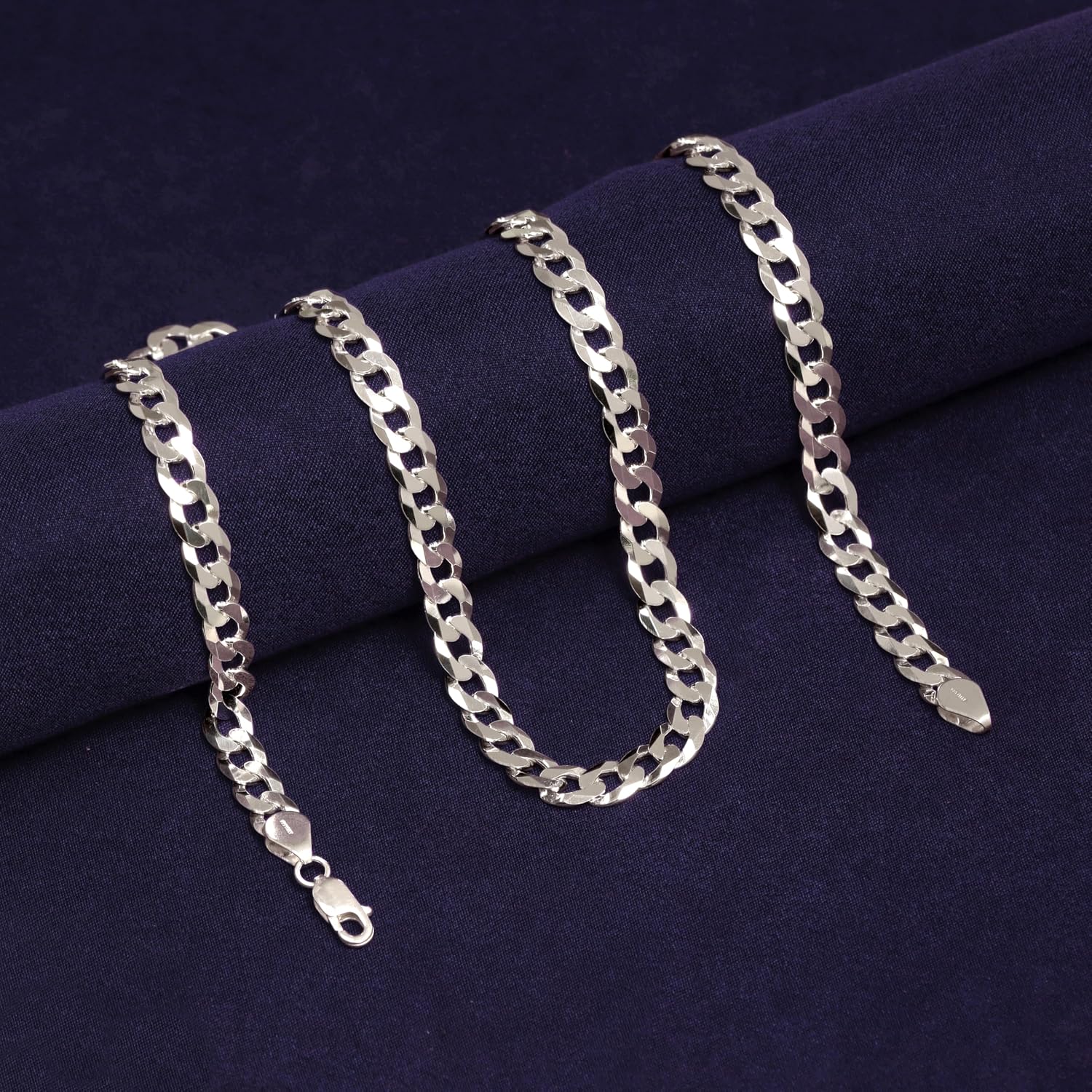 LeCalla Solid 925 Sterling Silver Italian 8mm Diamond-Cut Cuban Link Curb Chain Necklace for Men (20, 22, 24, 26 Inches)