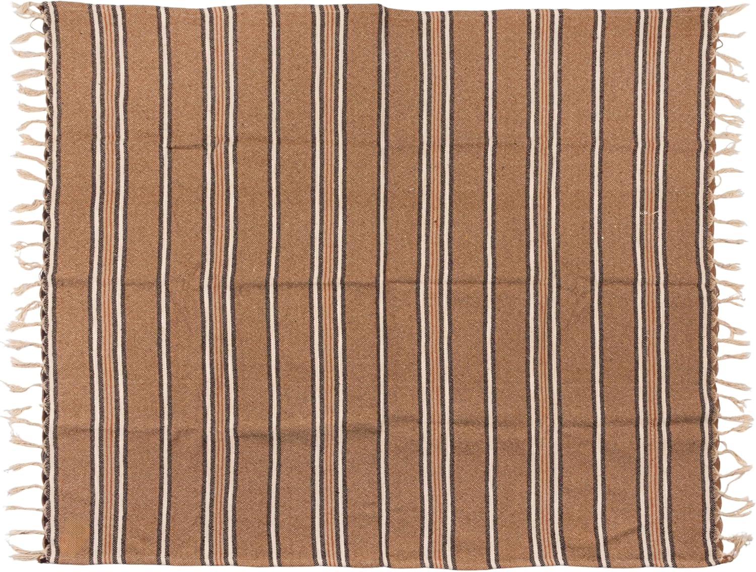 Creative Co-Op Cotton Blend Throw with Stripes and Fringe, Rust Color, Natural and Black - Image 7