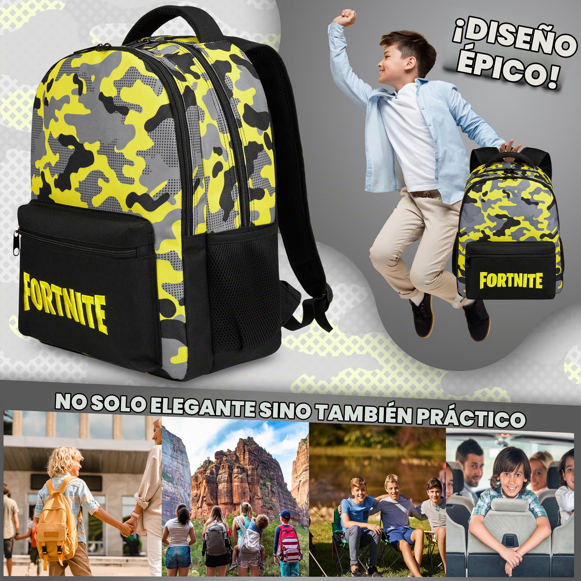 Fortnite Mochilas Infantil Bolsa Mochila Escolar Niño y Adolescente Mochila para Viaje Deporte con Cintas Ajustables Regalos para Gamers
