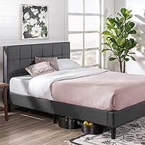 Zinus Lottie Letto 140×190 cm – Struttura letto 35 cm di altezza – Struttura letto imbottita con supporto a doghe in legno – Grigio