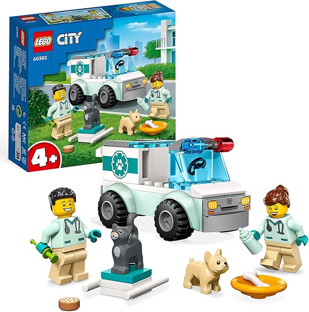 LEGO 60382 City Vet Van Rescue with Toy Animal Ambulance, Learning Toy Playset for Kids 4 Plus Years Old with 2 Veterinary Minifigures, Dog & Cat Figures