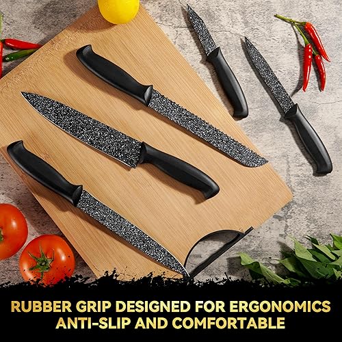 Miniatura 7 de Juego de cuchillos de cocina de 6 piezas con tira magnética sin perforación, revestimiento antiadherente, ultra afilado para cortar, apto para