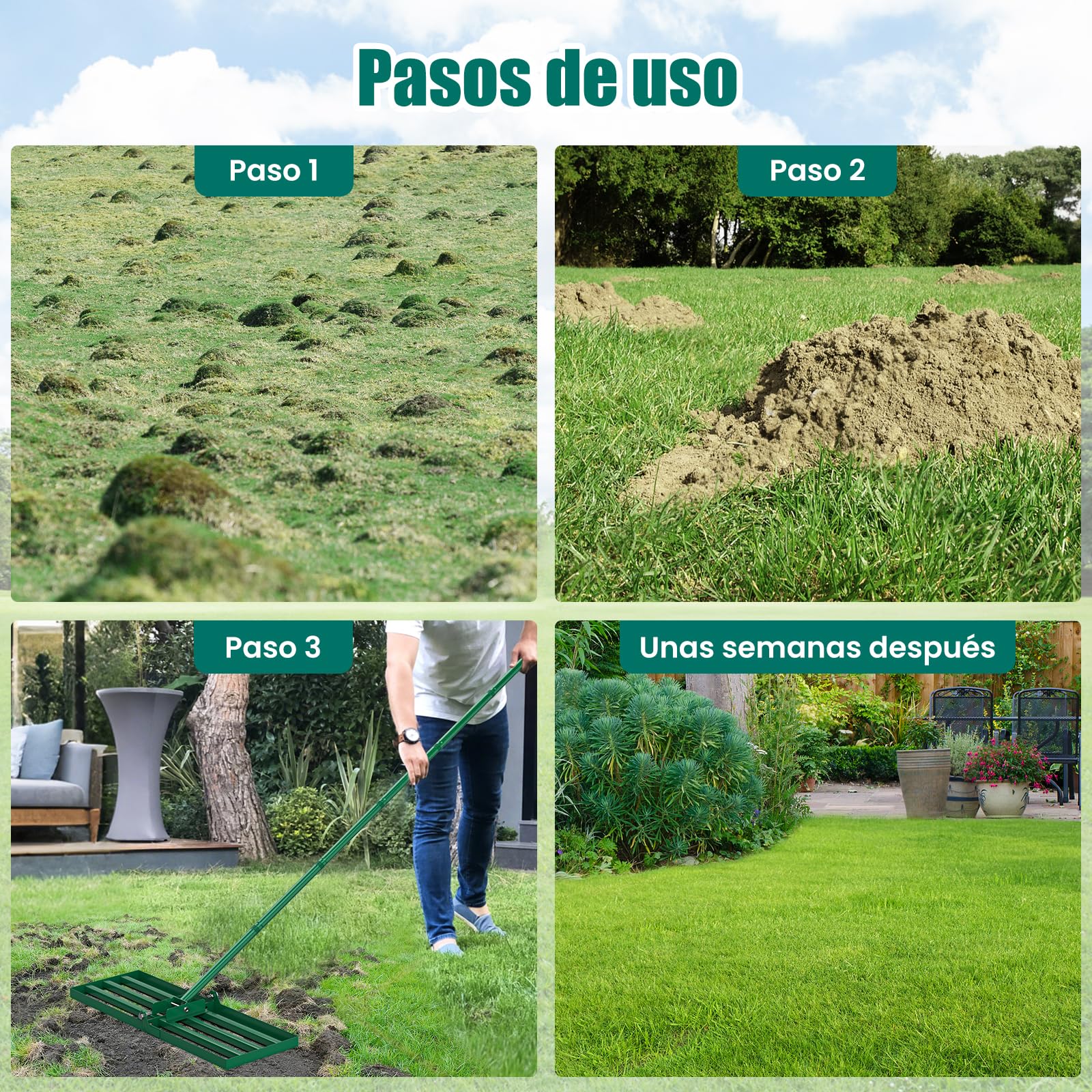 HYCHIKA BETTER TOOLS FOR BETTER LIFE - Rastrillo nivelador de césped
