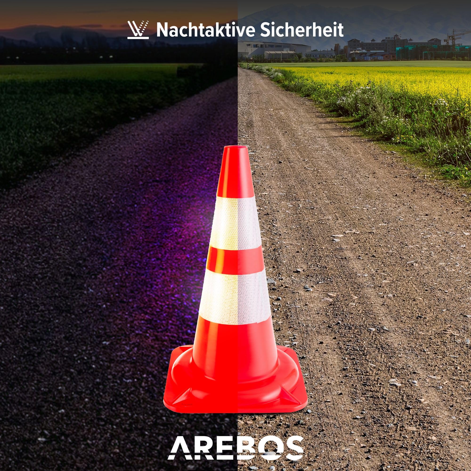 Arebos 10x Verkehrsleitkegel | Reflektierende Warnleitkegel | Pylone | Orange-Weiß | Leitkegel 50 cm